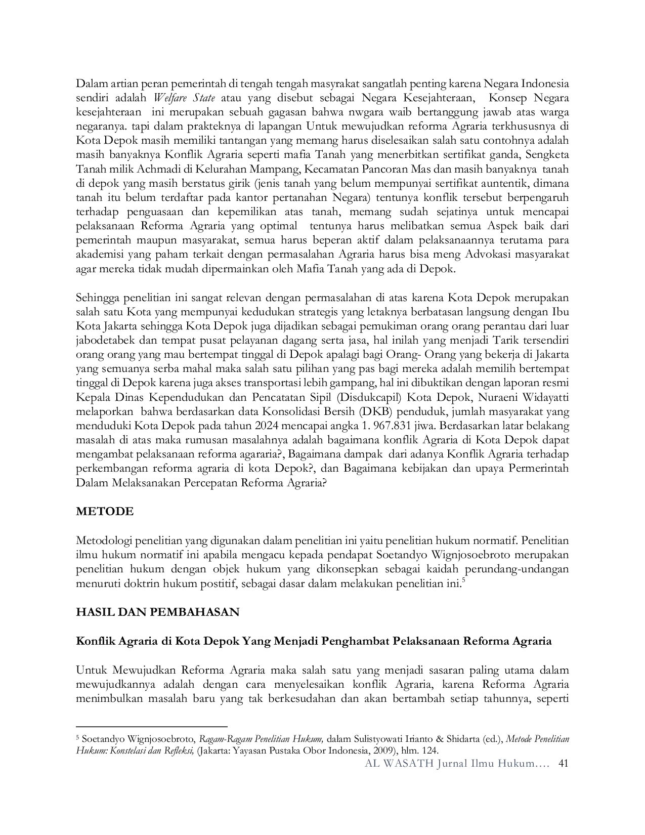 JURIS Konflik Agraria Sebagai Penghambat Reforma Agraria Studi Kasus Pertanahan Kota Depok