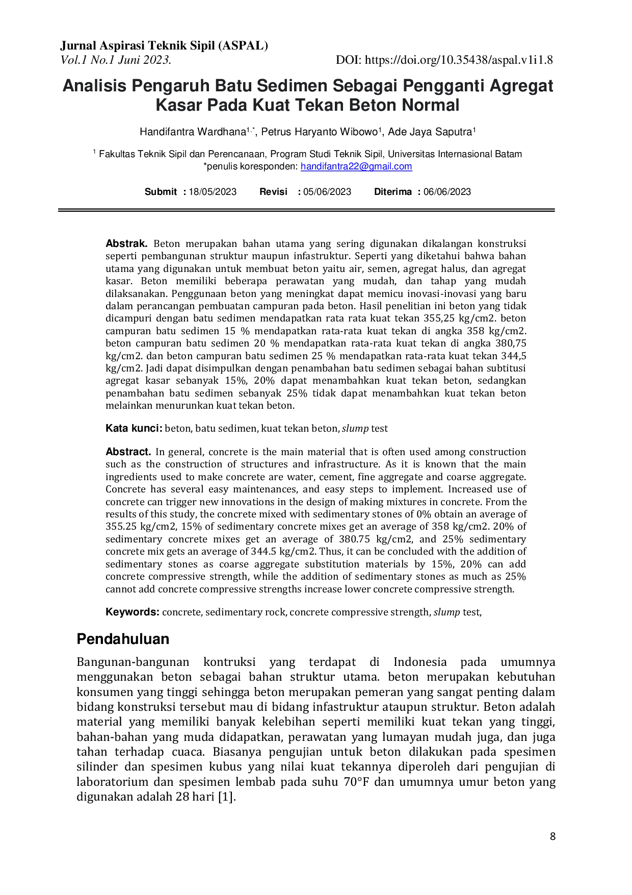 JURIS Analisis Pengaruh Batu Sedimen Sebagai Pengganti Agregat Kasar Pada Kuat Tekan Beton Normal