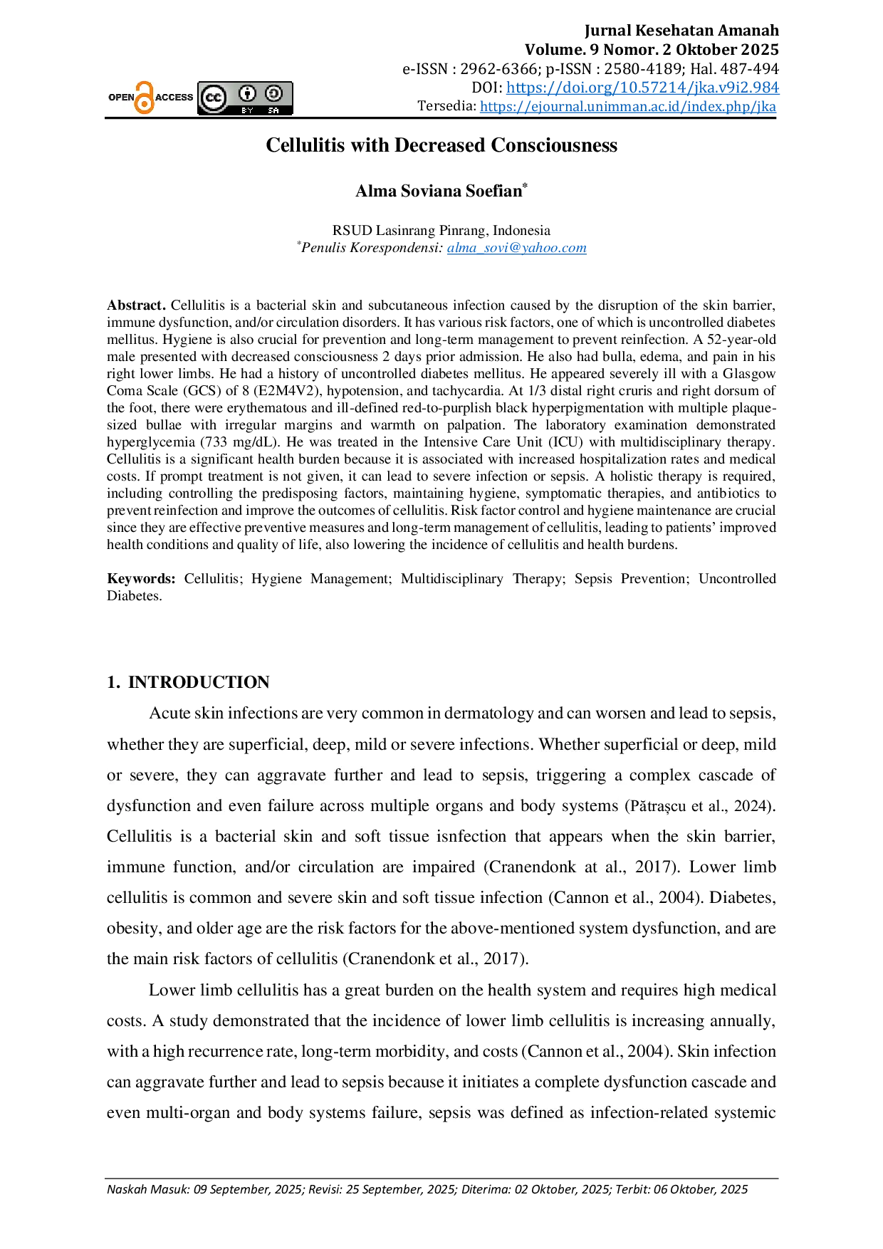 JURIS Cellulitis with Decreased Consciousness
