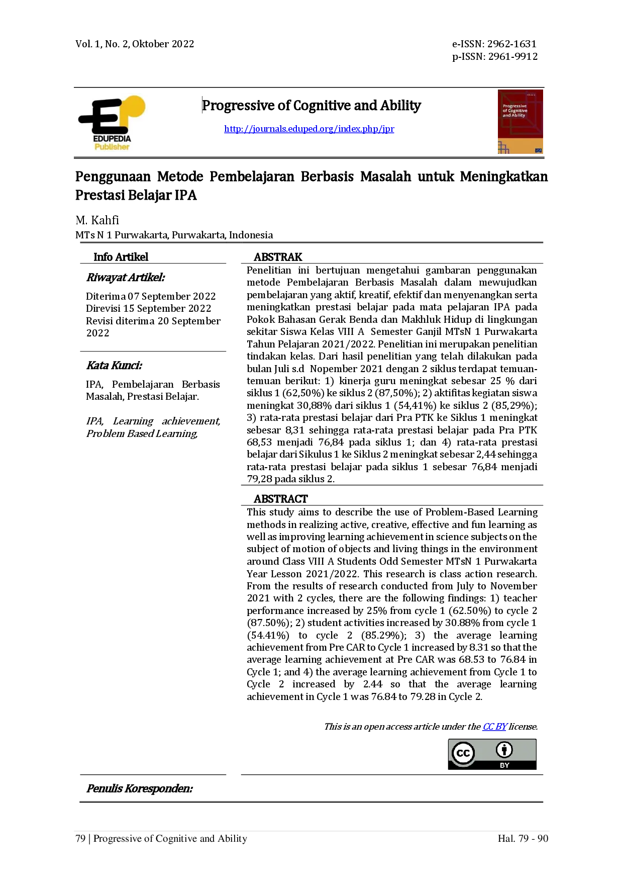 juris Penggunaan Metode Pembelajaran Berbasis Masalah untuk Meningkatkan Prestasi Belajar IPA