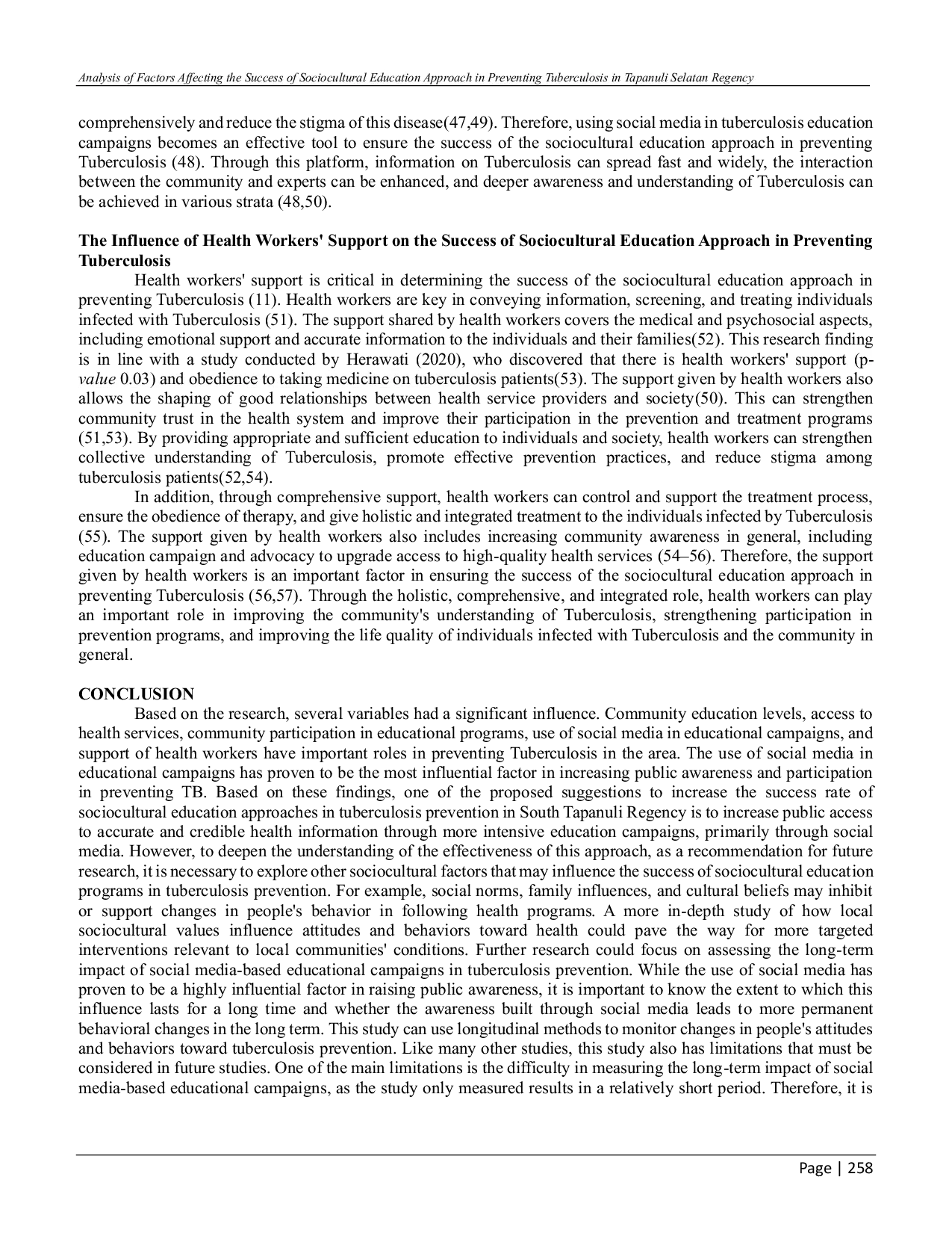 JURIS Analysis Of Factors Affecting The Success Of Sociocultural Education Approach In Preventing Tuberculosis In Tapanuli Selatan Regency