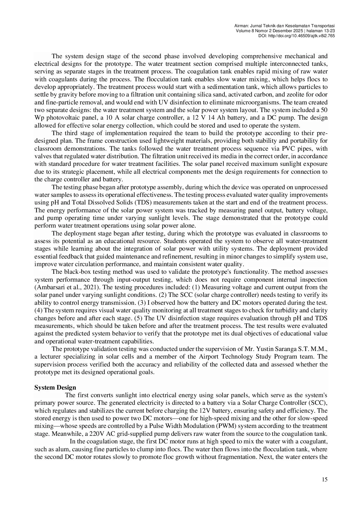 JURIS Design and Implementation of an IoT based Water Level and Quality Monitoring System for Mechatronics Applications