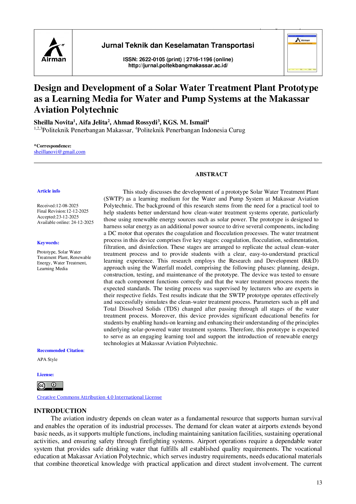 JURIS Design and Implementation of an IoT based Water Level and Quality Monitoring System for Mechatronics Applications