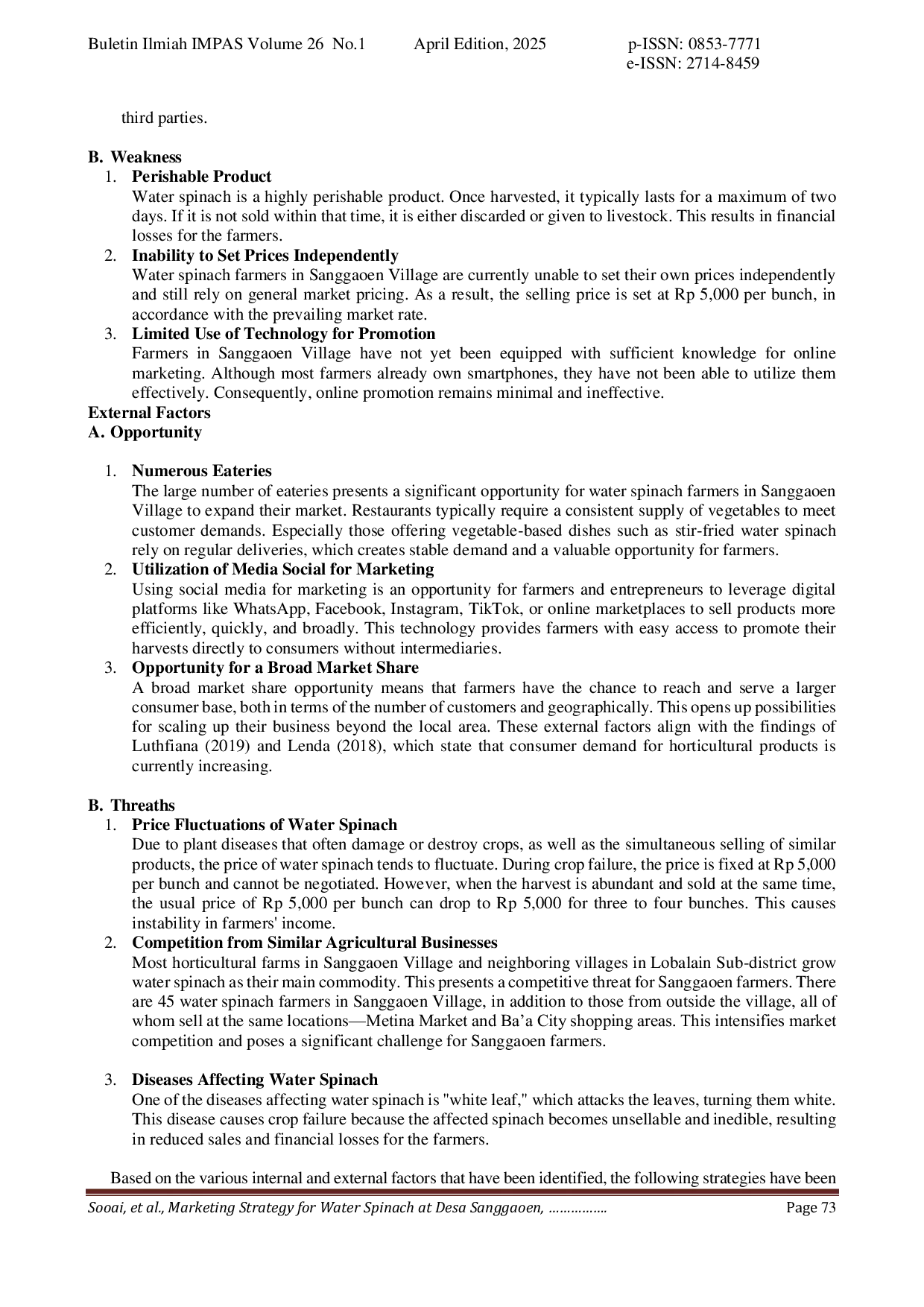 JURIS Marketing Strategy For Water Spinach At Desa Sanggaoen Kecamatan Lobalain Kabupaten Rote Ndao