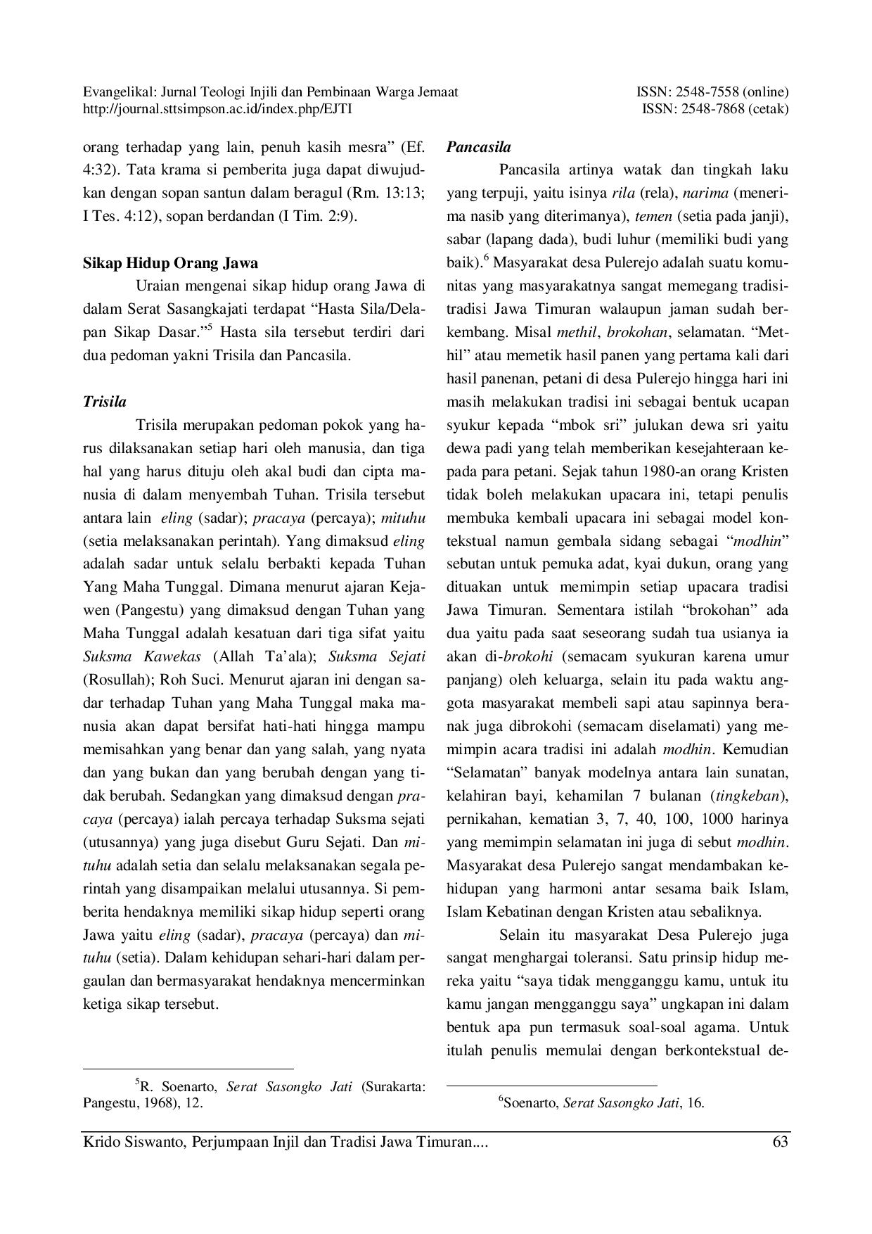 juris Perjumpaan Injil Dan Tradisi Jawa Timuran Dalam Pelayanan Misi Kontekstual