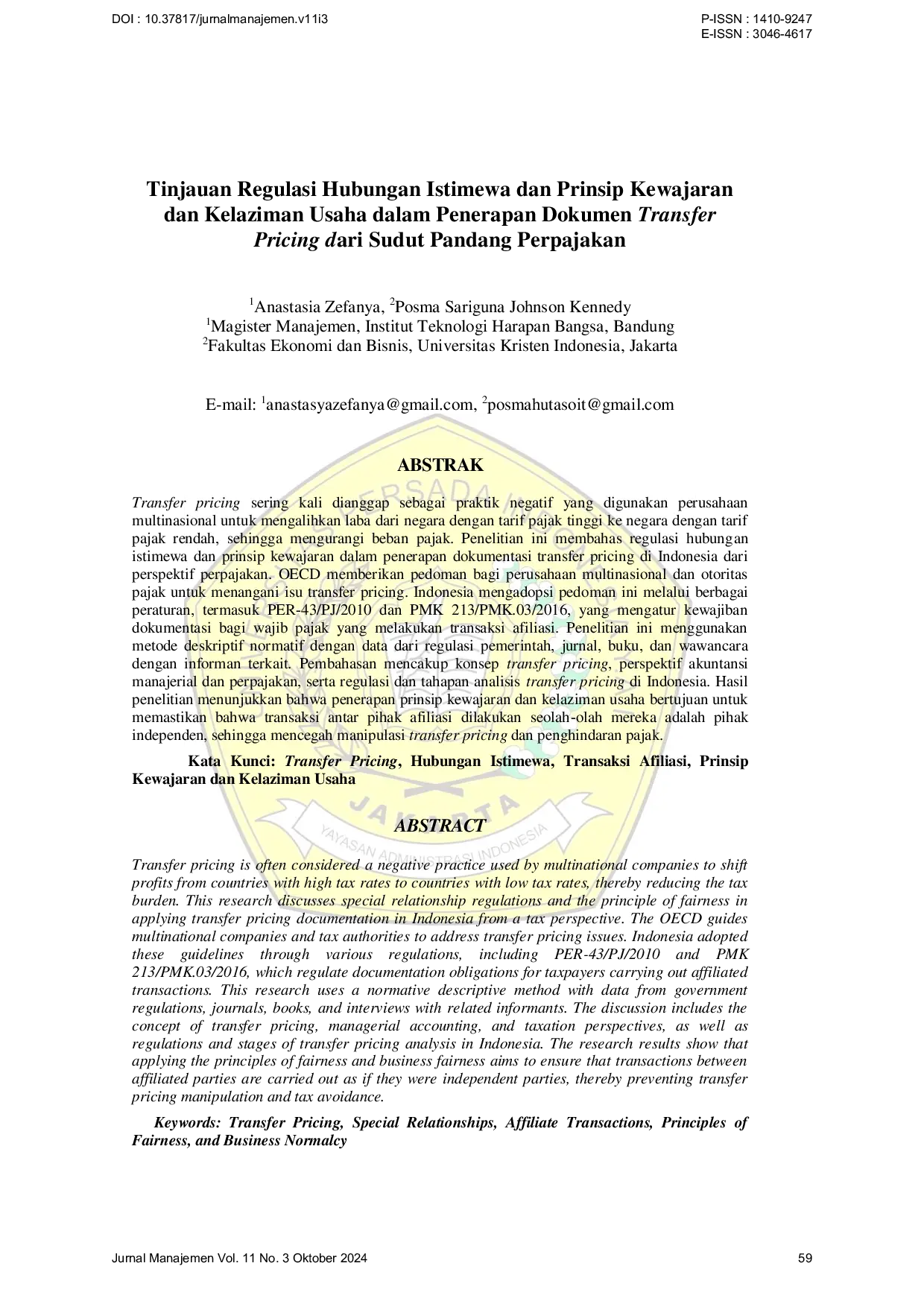 JURIS Tinjauan Regulasi Hubungan Istimewa dan Prinsip Kewajaran dan Kelaziman Usaha dalam Penerapan Dokumen Transfer Pricing dari Sudut Pandang Perpajakan