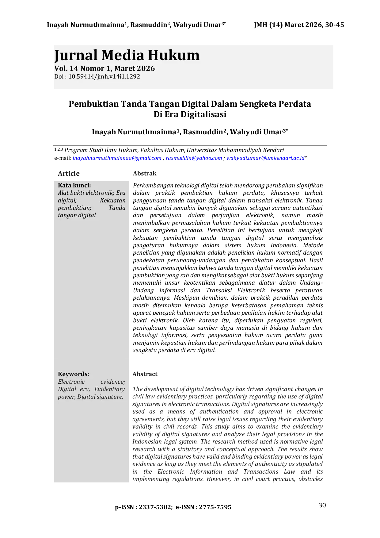 JURIS Pembuktian Tanda Tangan Digital Dalam Sengketa Perdata Di Era Digitalisasi Verification of Digital Signatures in Civil Disputes in the Digital Age