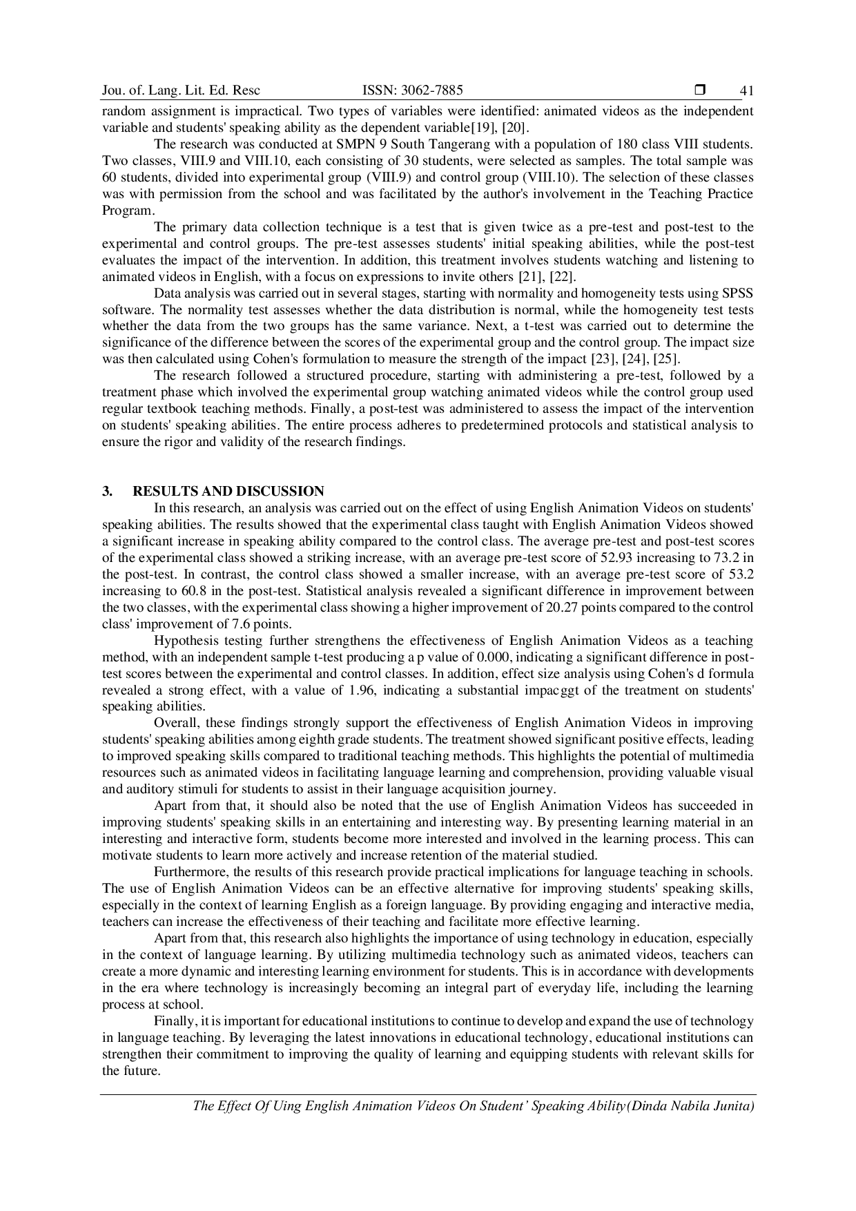 JURIS The Effect Of Using Animation Videos On Students Speaking Ability