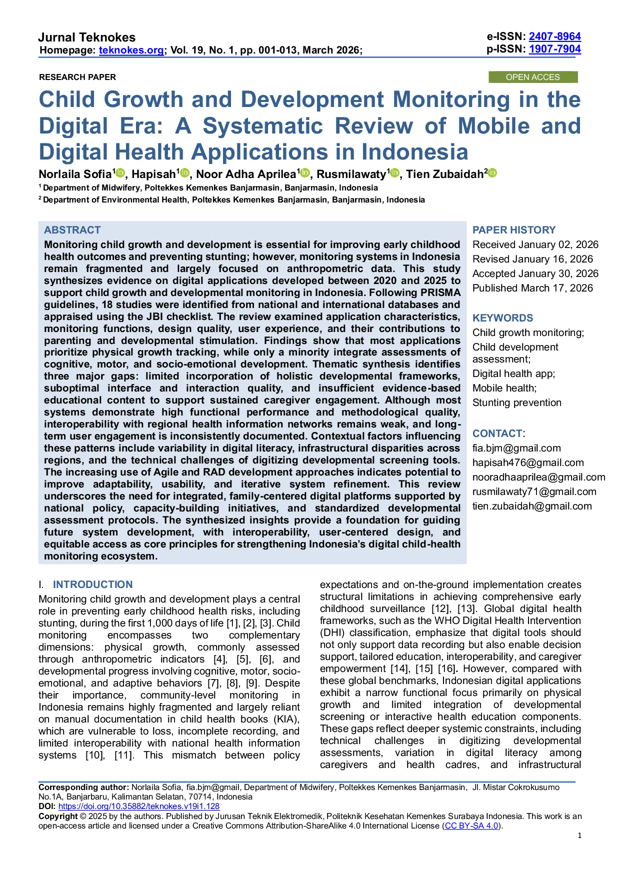 JURIS Child Growth and Development Monitoring in the Digital Era A Systematic Review of Mobile and Digital Health Applications in Indonesia