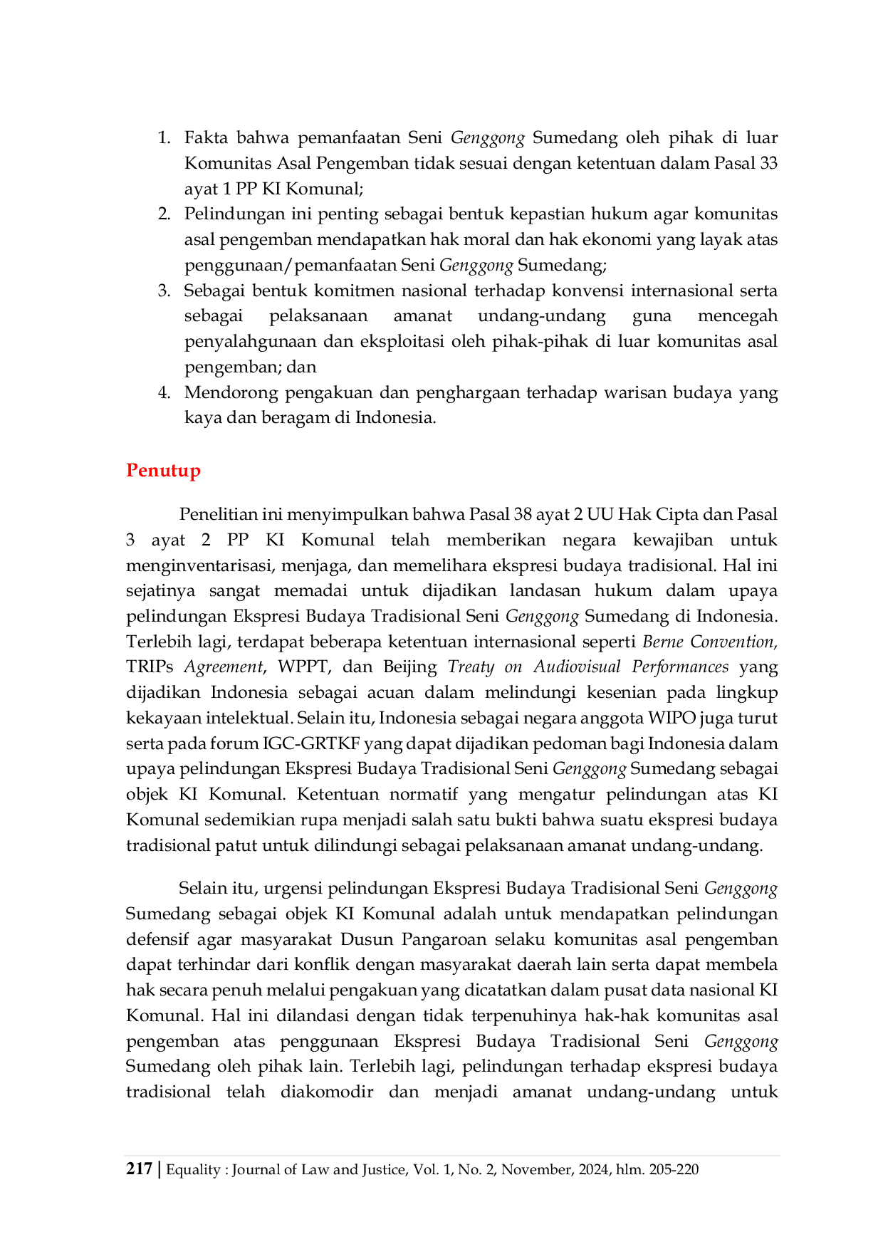 JURIS The Urgency of Protecting the Traditional Cultural Expressions of Genggong Art of Sumedang as an Object of Communal Intellectual Property in Indonesia