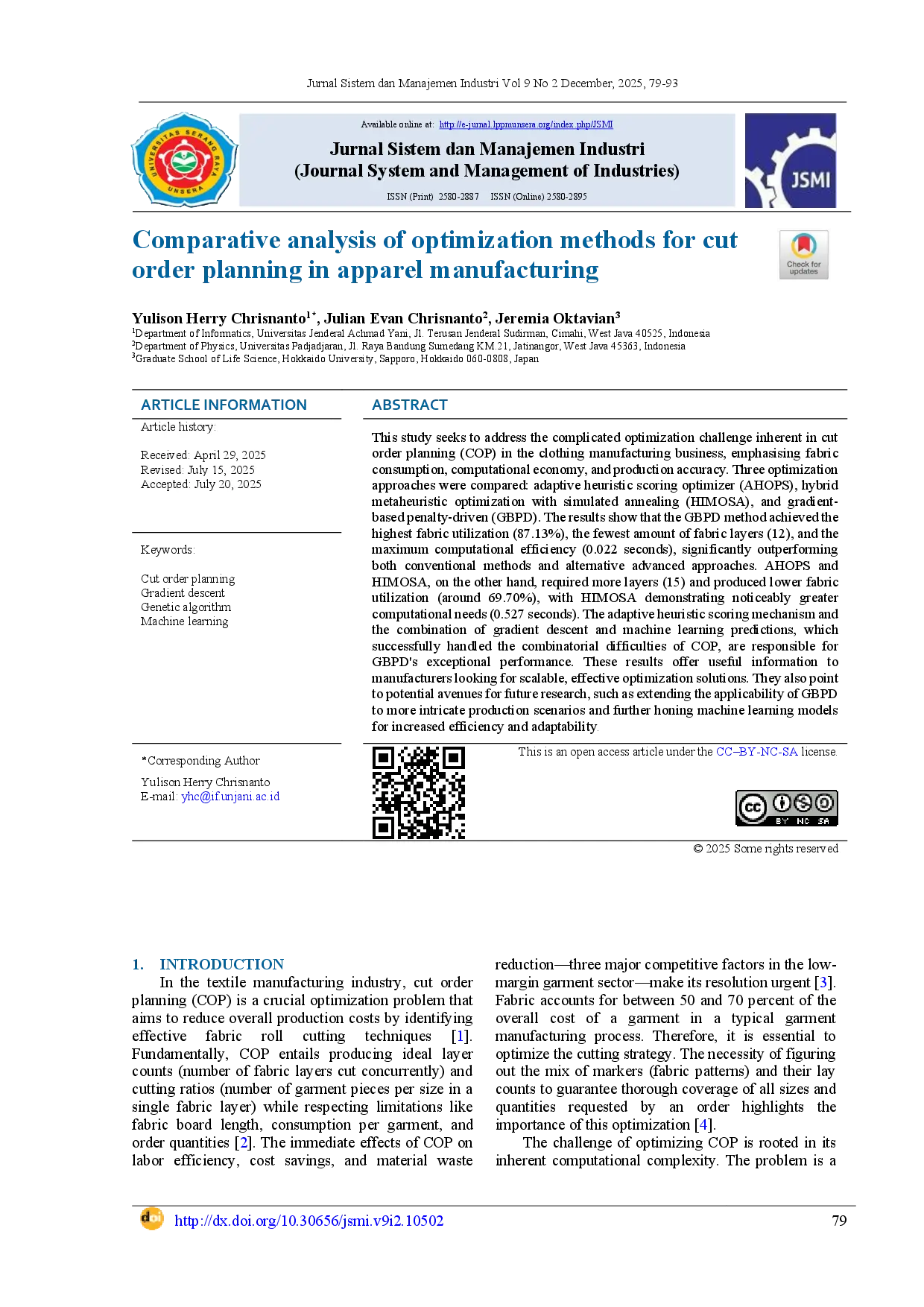 juris Comparative Analysis of Optimization Methods for Cut Order Planning in Apparel Manufacturing