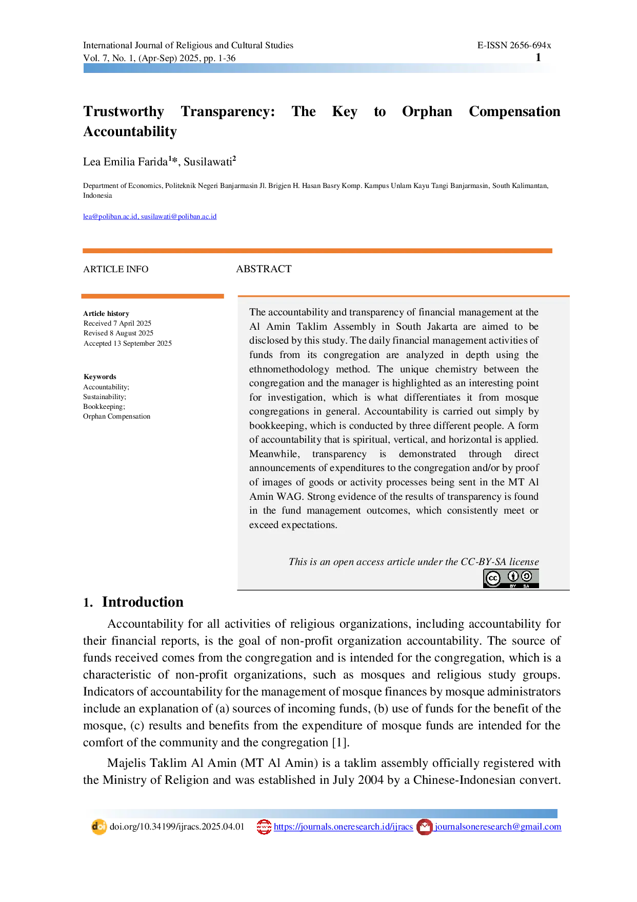 JURIS Trustworthy Transparency The Key to Orphan Compensation Accountability