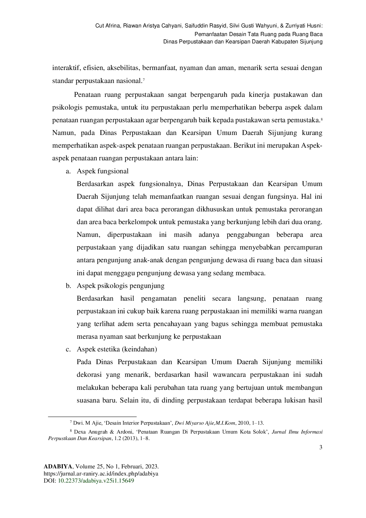 JURIS Pemanfaatan Desain Tata Ruang pada Ruang Baca Dinas Perpustakaan dan Kearsipan Daerah Kabupaten Sijunjung