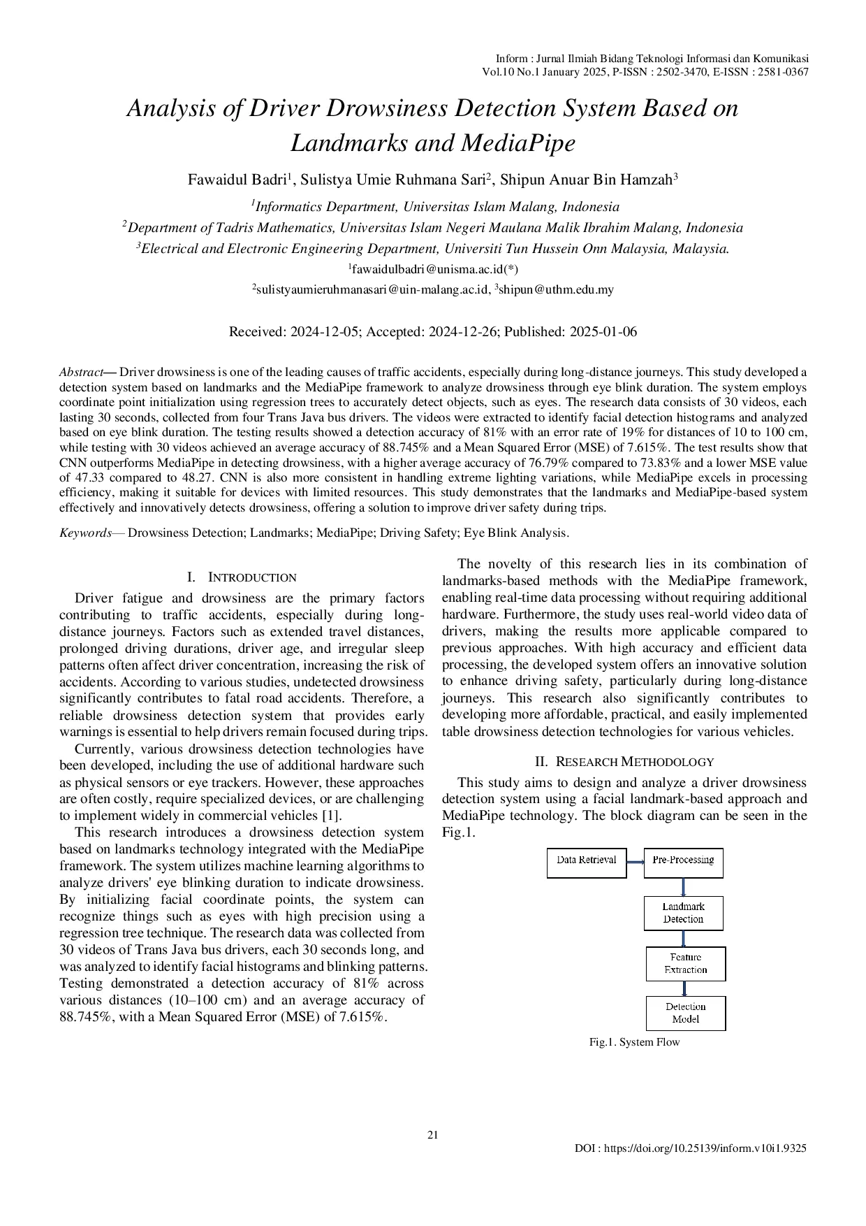 JURIS Analysis of Driver Drowsiness Detection System Based on Landmarks and MediaPipe