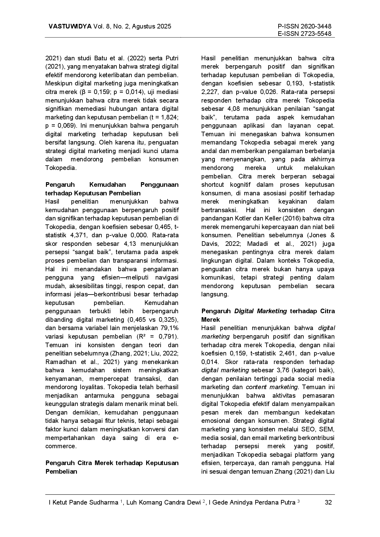 juris Peran Citra Merek Memediasi Pengaruh Digital Marketing Dan Kemudahan Penggunaan Terhadap Keputusan Pembelian Di Tokopedia