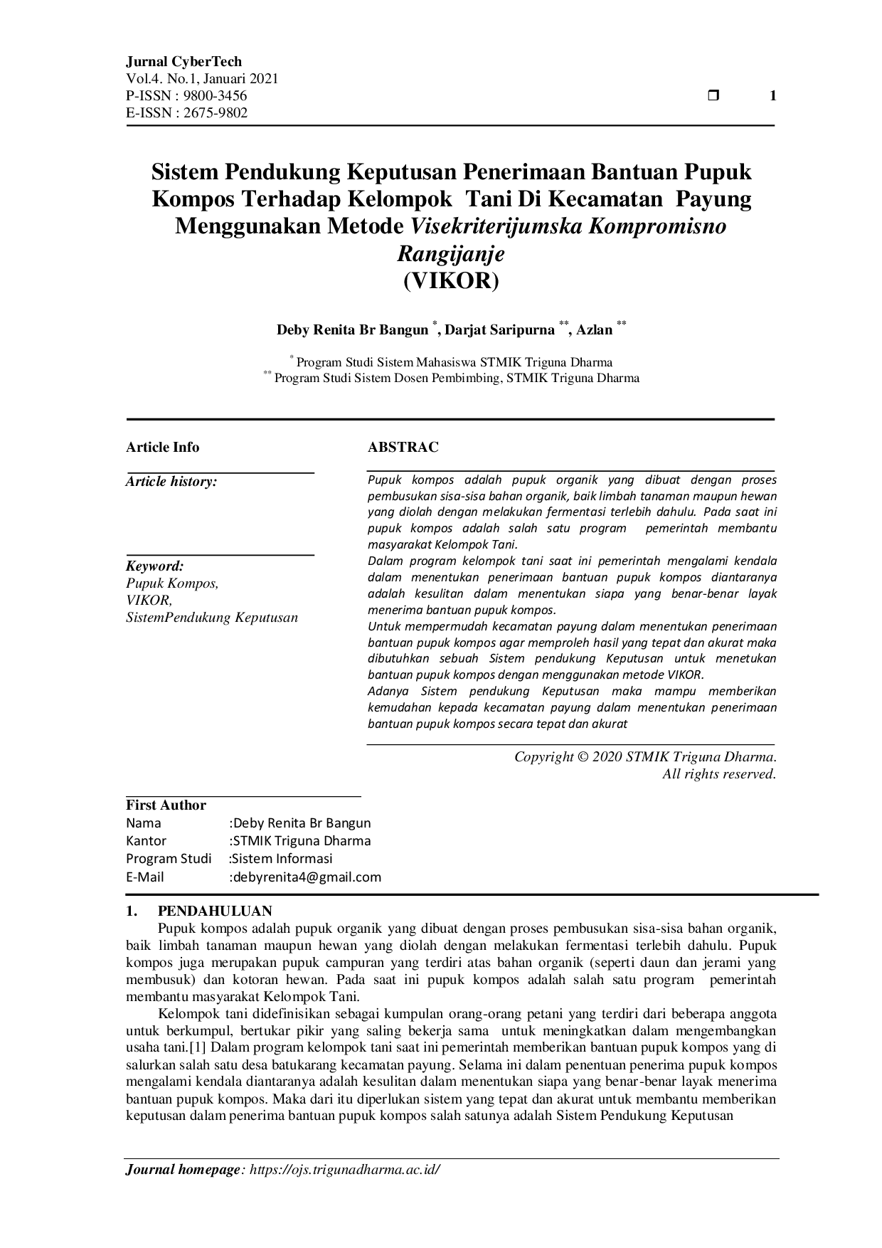 JURIS Sistem Pendukung Keputusan Penerimaan Bantuan Pupuk Kompos Terhadap Kelompok Tani Di Kecamatan Payung Menggunakan Metode Visekriterijumska Kompromisno Rangijanje VIKOR