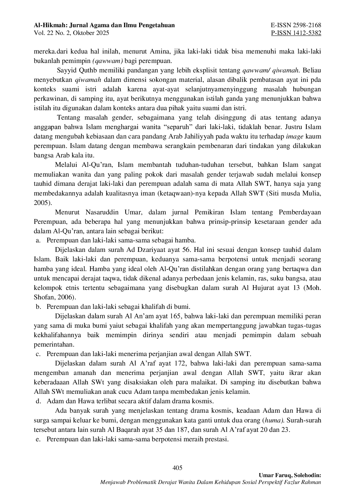 JURIS Menjawab Problematik Derajat Wanita Dalam Kehidupan Sosial Perspektif Fazlur Rahman