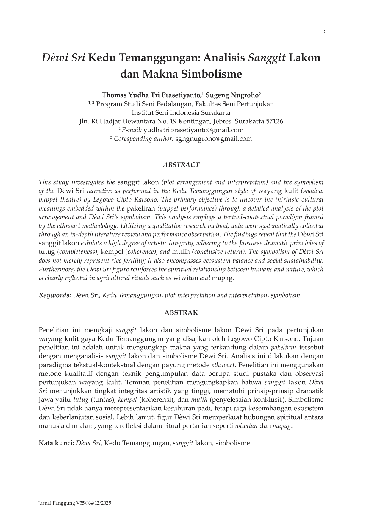 JURIS D wi Sri Kedu Temanggungan Analisis Sanggit Lakon dan Makna Simbolisme