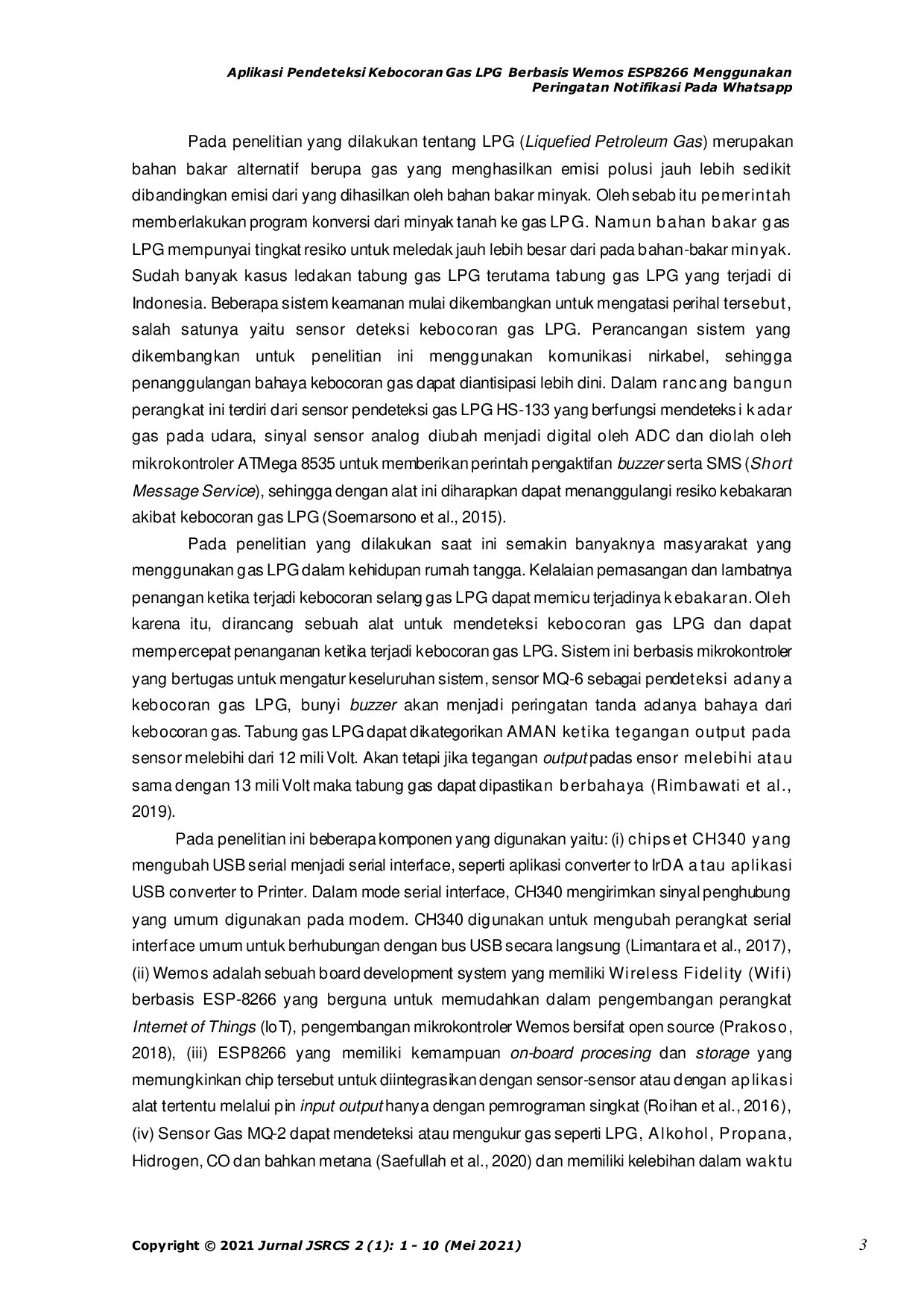 JURIS Aplikasi Pendeteksi Kebocoran Gas LPG Berbasis Wemos ESP8266 Menggunakan Peringatan Notifikasi Pada Whatsapp