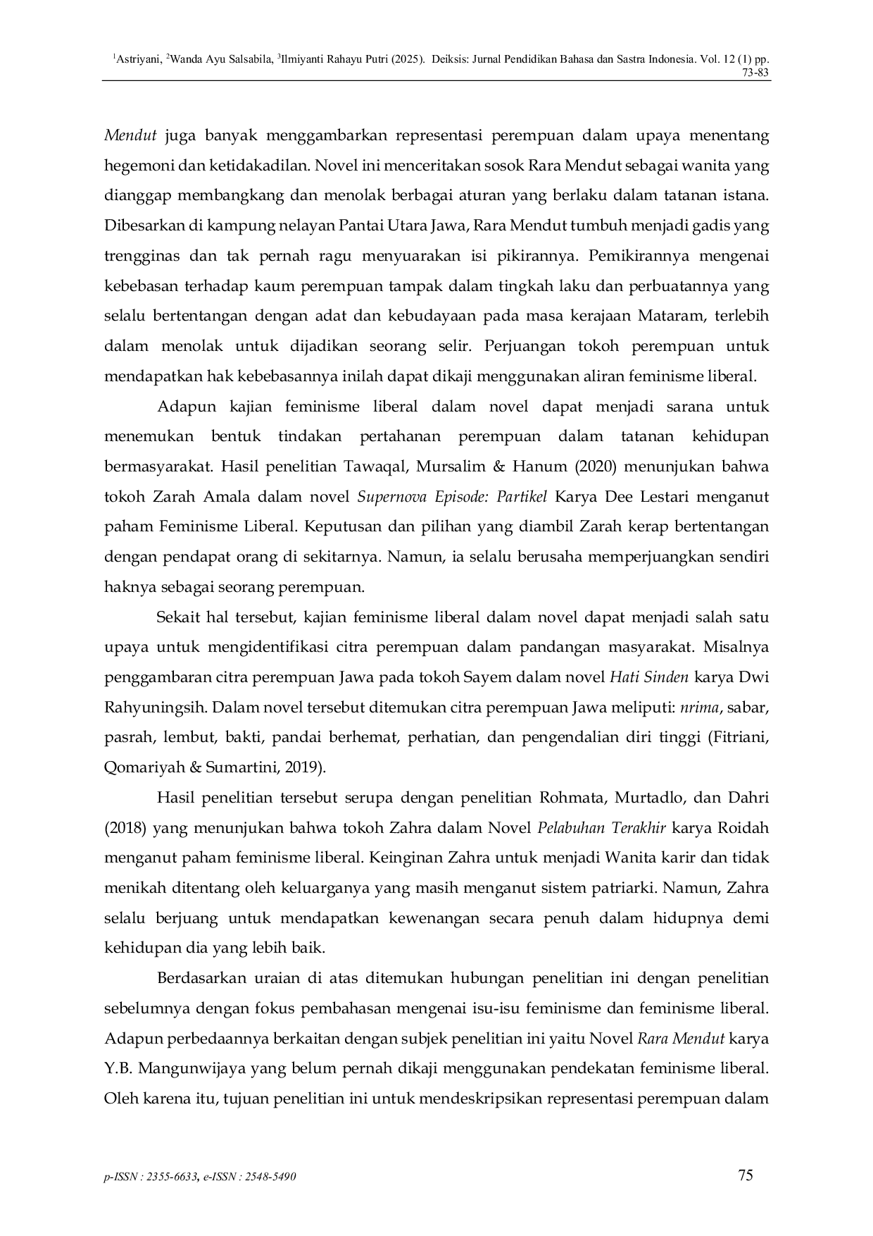 JURIS Representation Of Women In The Novel Rara Mendut By Y B Mangunwijaya A Study Of Liberal Feminism