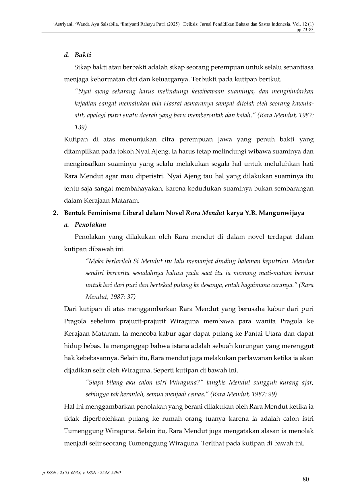 JURIS Representation Of Women In The Novel Rara Mendut By Y B Mangunwijaya A Study Of Liberal Feminism