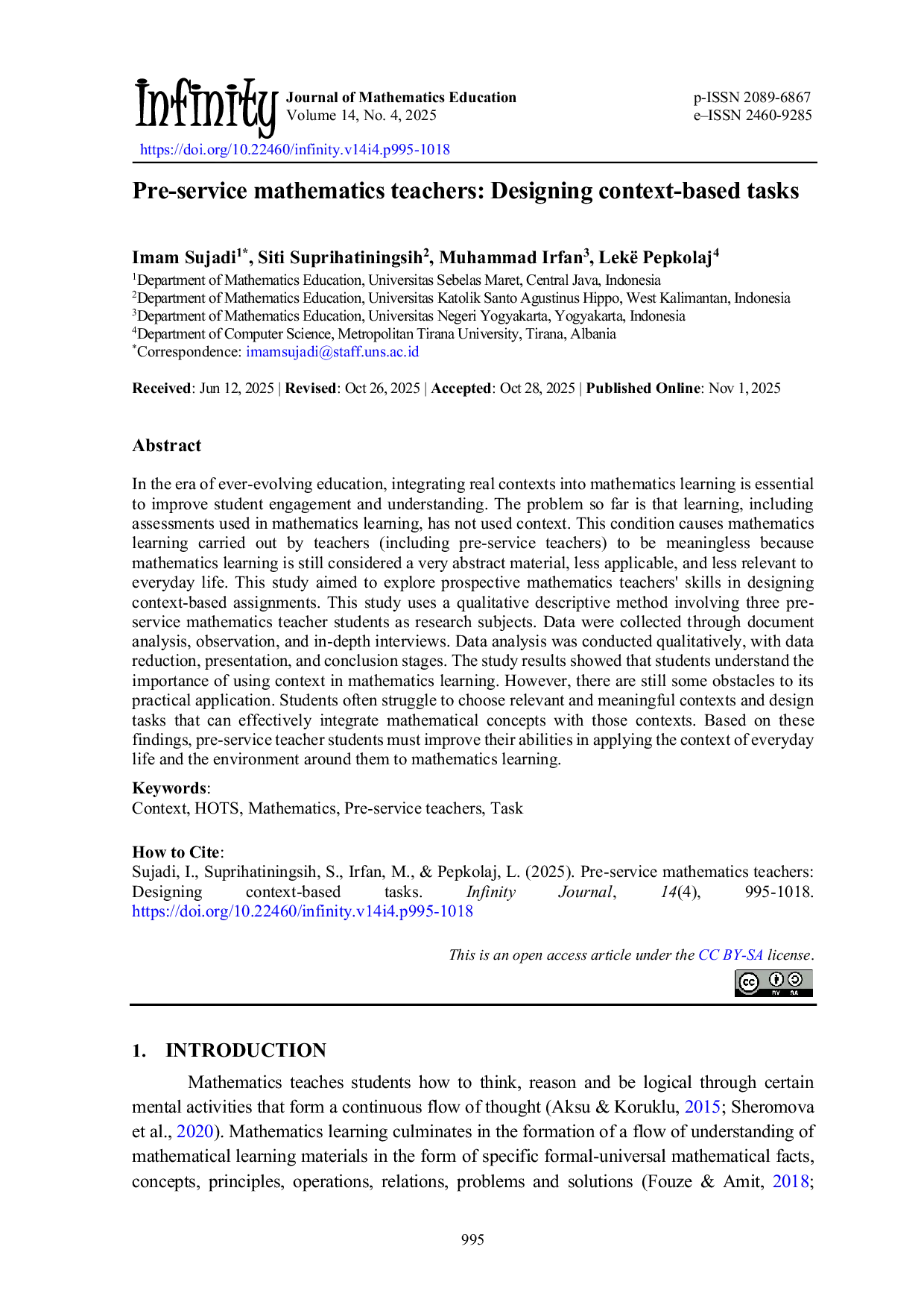 JURIS Pre service mathematics teachers Designing context based tasks