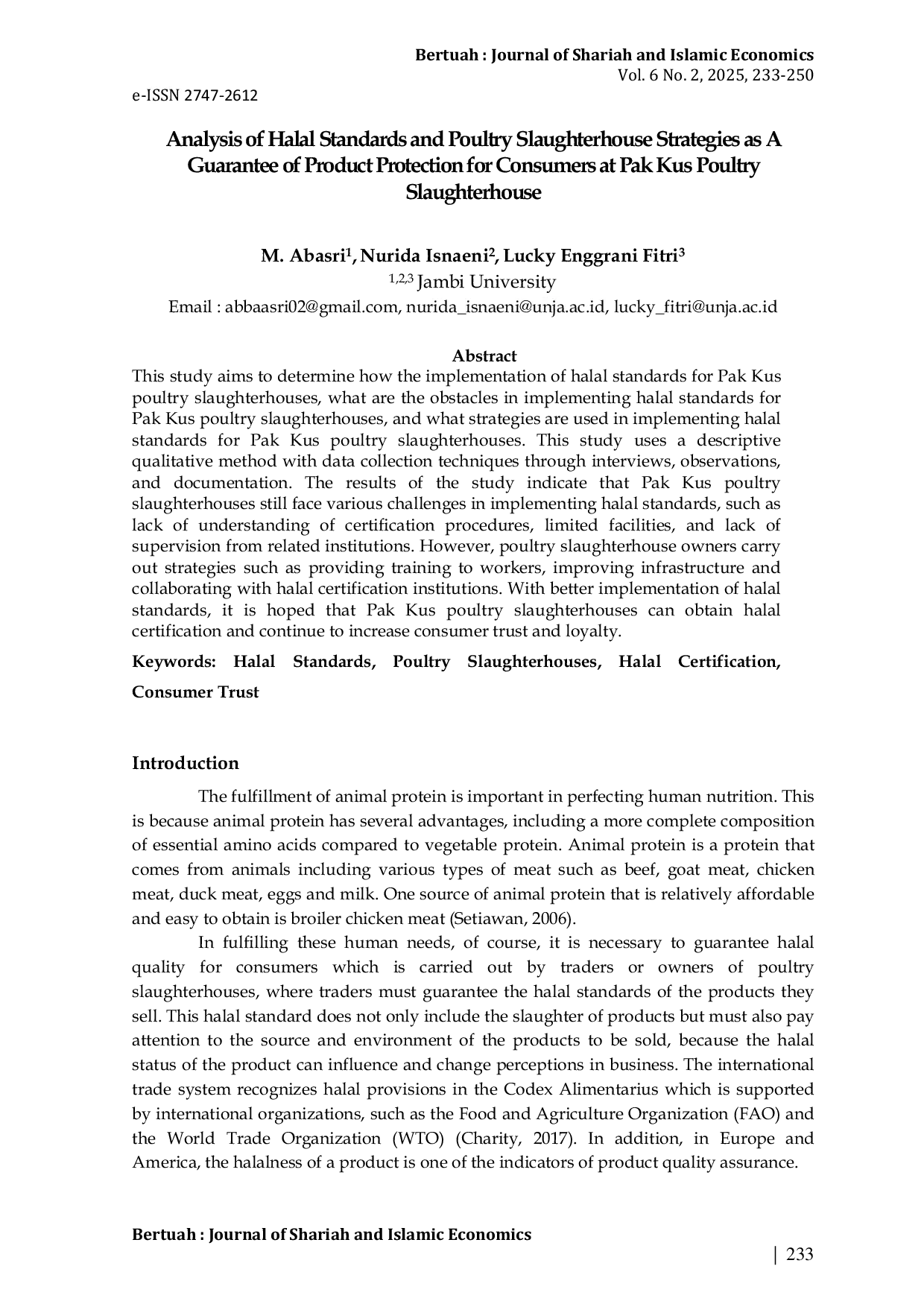 JURIS Analysis of Halal Standards and Poultry Slaughterhouse Strategies as A Guarantee of Product Protection for Consumers at Pak Kus Poultry Slaughterhouse
