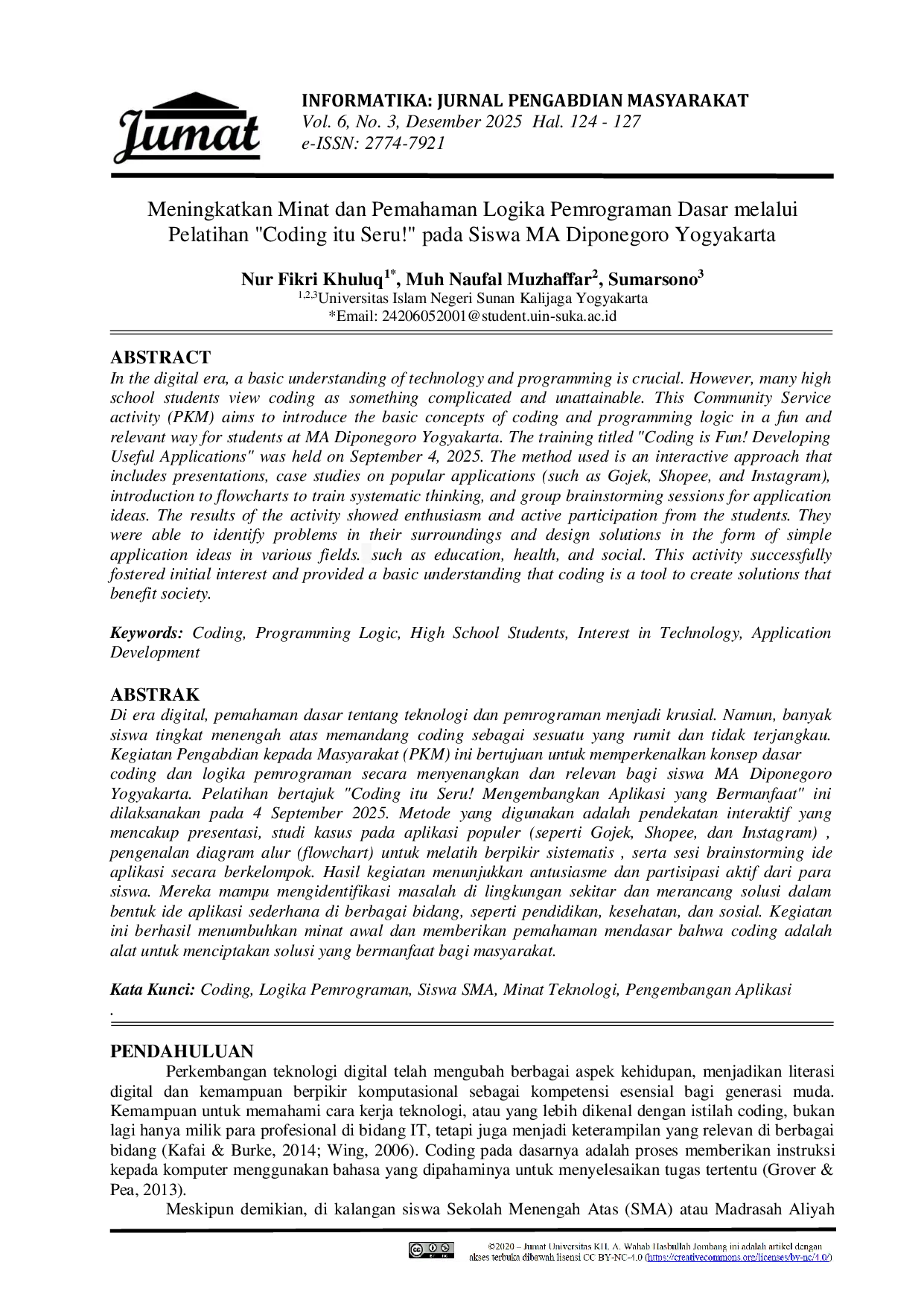 JURIS Meningkatkan Minat dan Pemahaman Logika Pemrograman Dasar melalui Pelatihan Coding itu Seru pada Siswa MA Diponegoro Yogyakarta