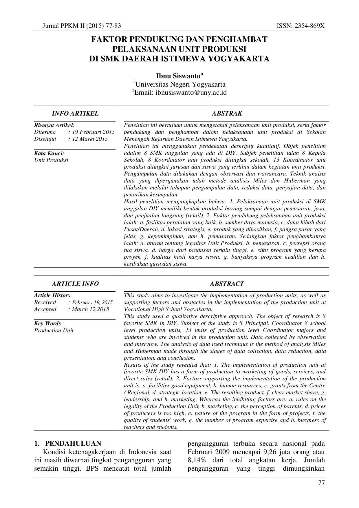 juris Faktor Pendukung Dan Penghambat Pelaksanaan Unit Produksi Di SMK Daerah Istimewa Yogyakarta