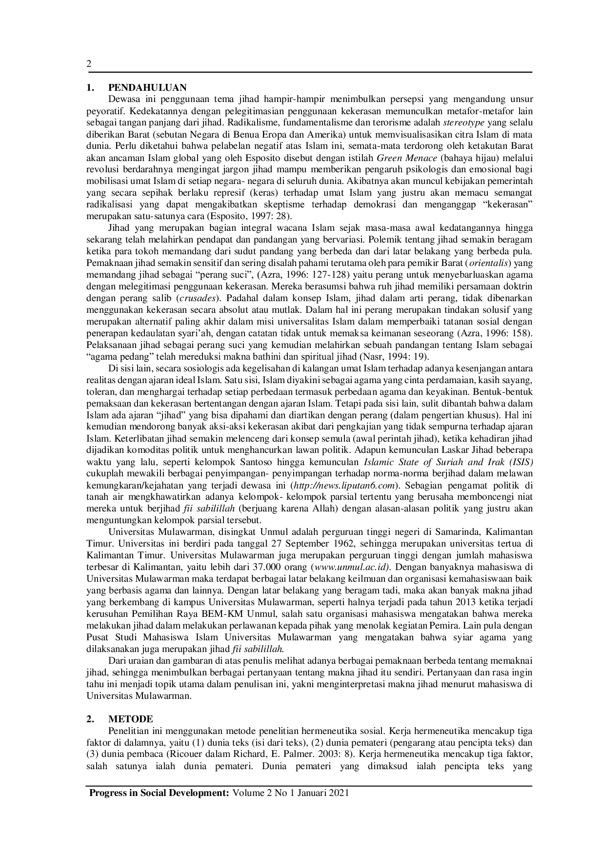 JURIS Social Hermeneutics Study On the Meaning of Jihad by Students of Mulawarman University