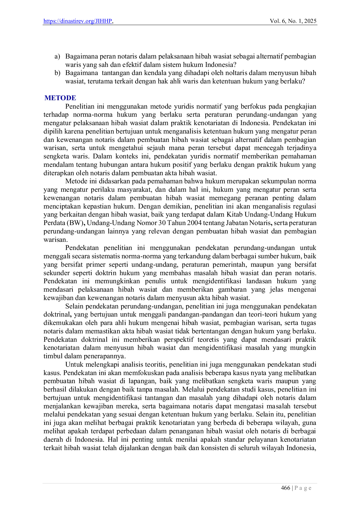 JURIS Aspek Kenotariatan dalam Pelaksanaan Hibah Wasiat sebagai Alternatif Pembagian Waris