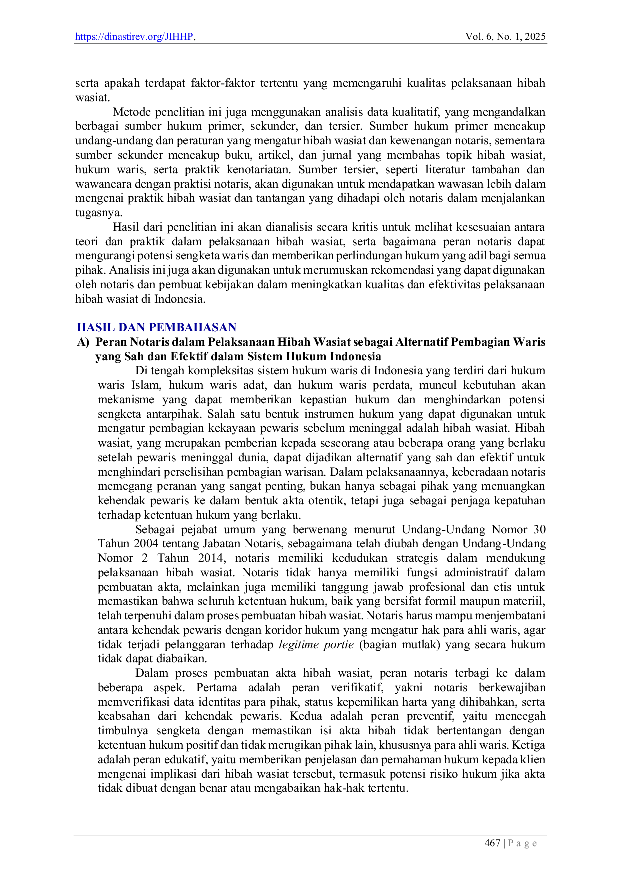 JURIS Aspek Kenotariatan dalam Pelaksanaan Hibah Wasiat sebagai Alternatif Pembagian Waris