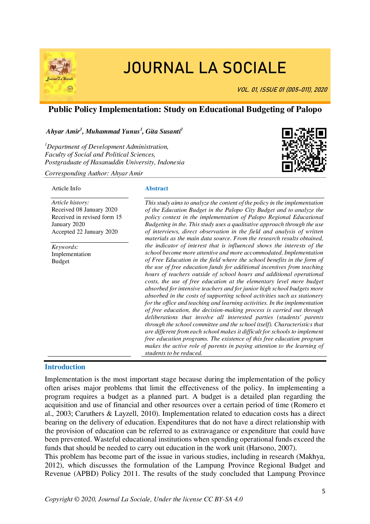 juris Public Policy Implementation Study on Educational Budgeting of Palopo