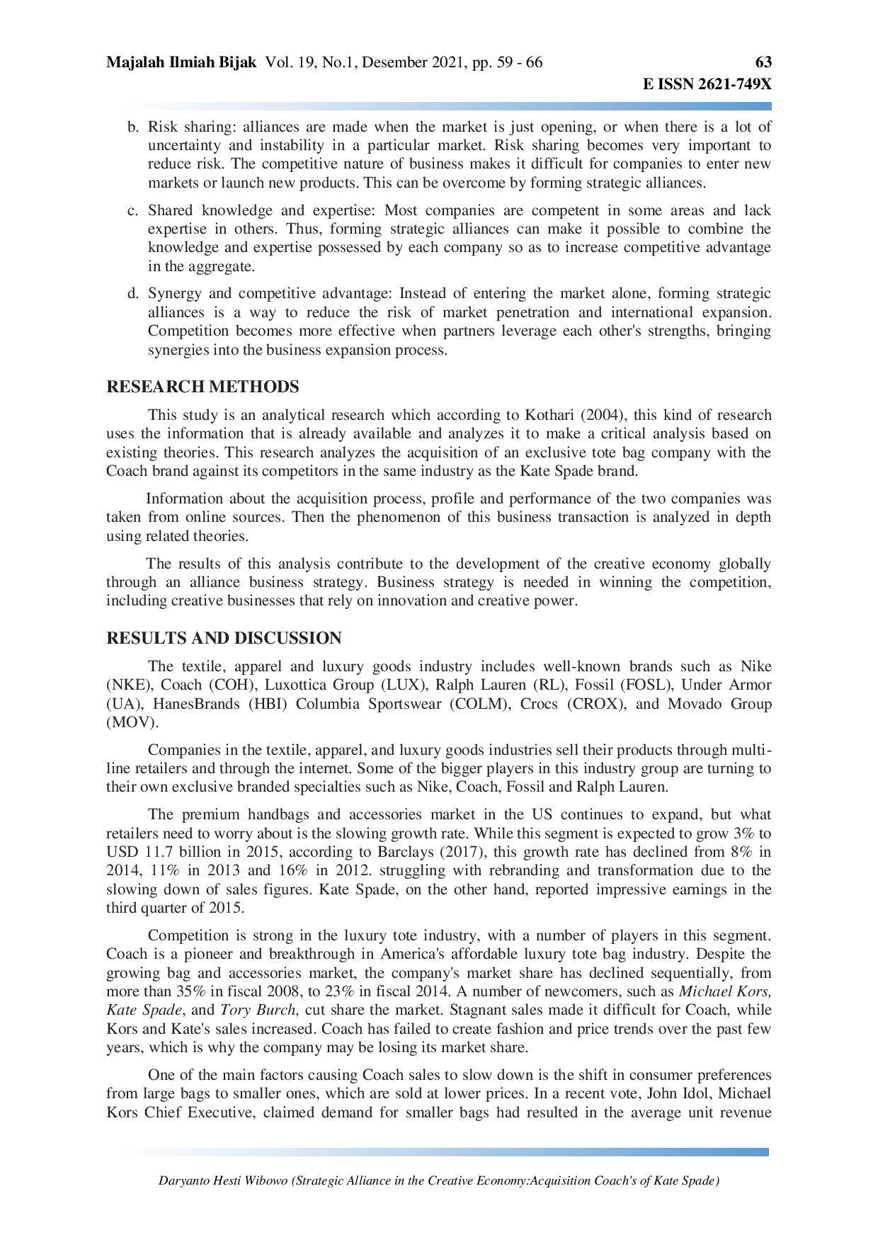 JURIS Strategic Alliance in the Creative Economy Acquisition Coach s of Kate Spade