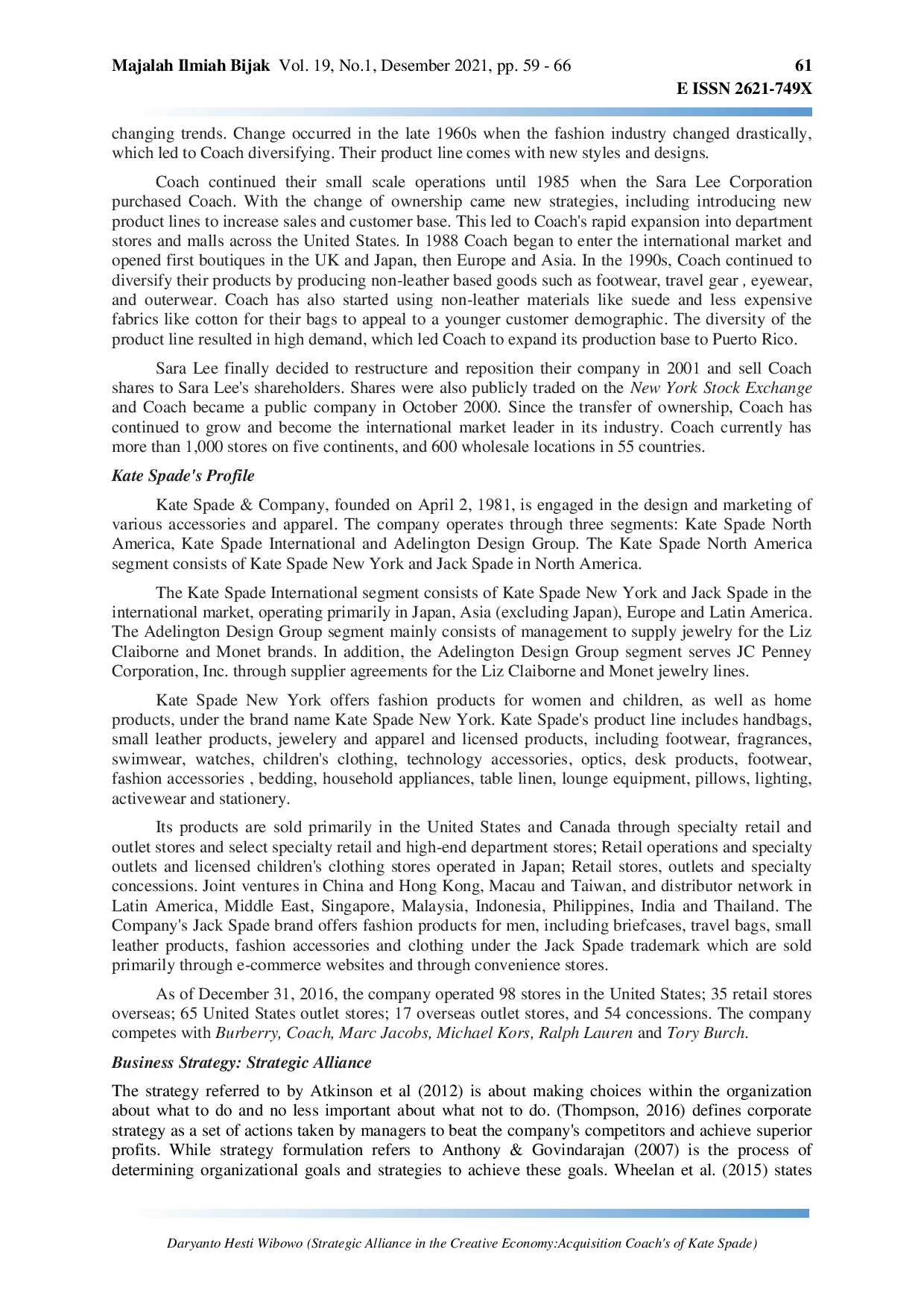 JURIS Strategic Alliance in the Creative Economy Acquisition Coach s of Kate Spade