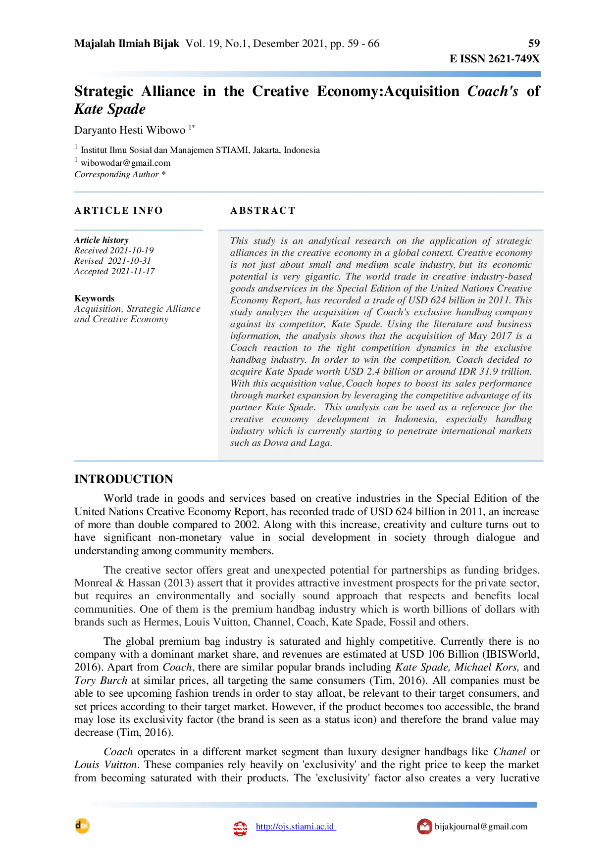 JURIS Strategic Alliance in the Creative Economy Acquisition Coach s of Kate Spade