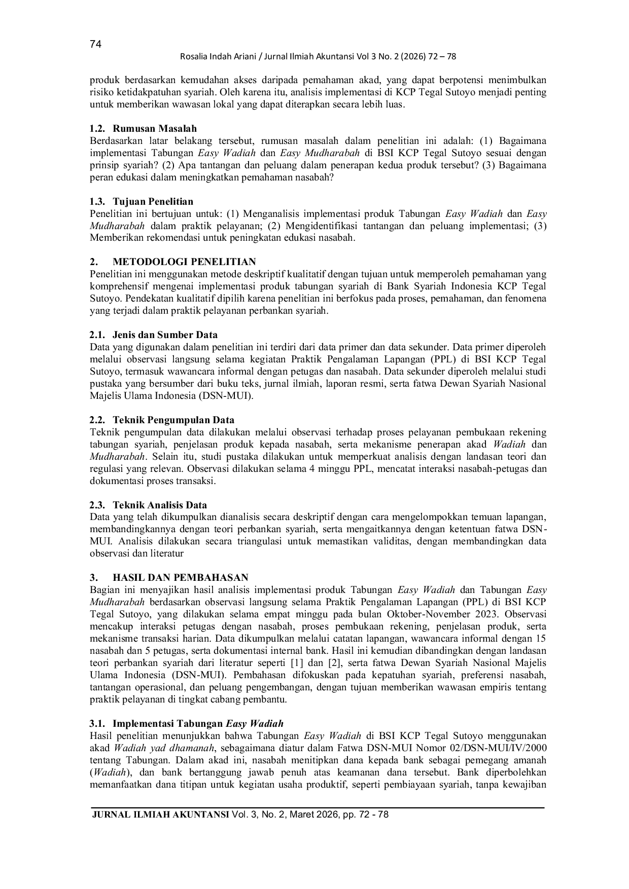 JURIS Implementasi Produk Tabungan Easy Wadiah Dan Easy Mudharabah Dalam Praktik Pelayanan Di Bank Syariah Indonesia