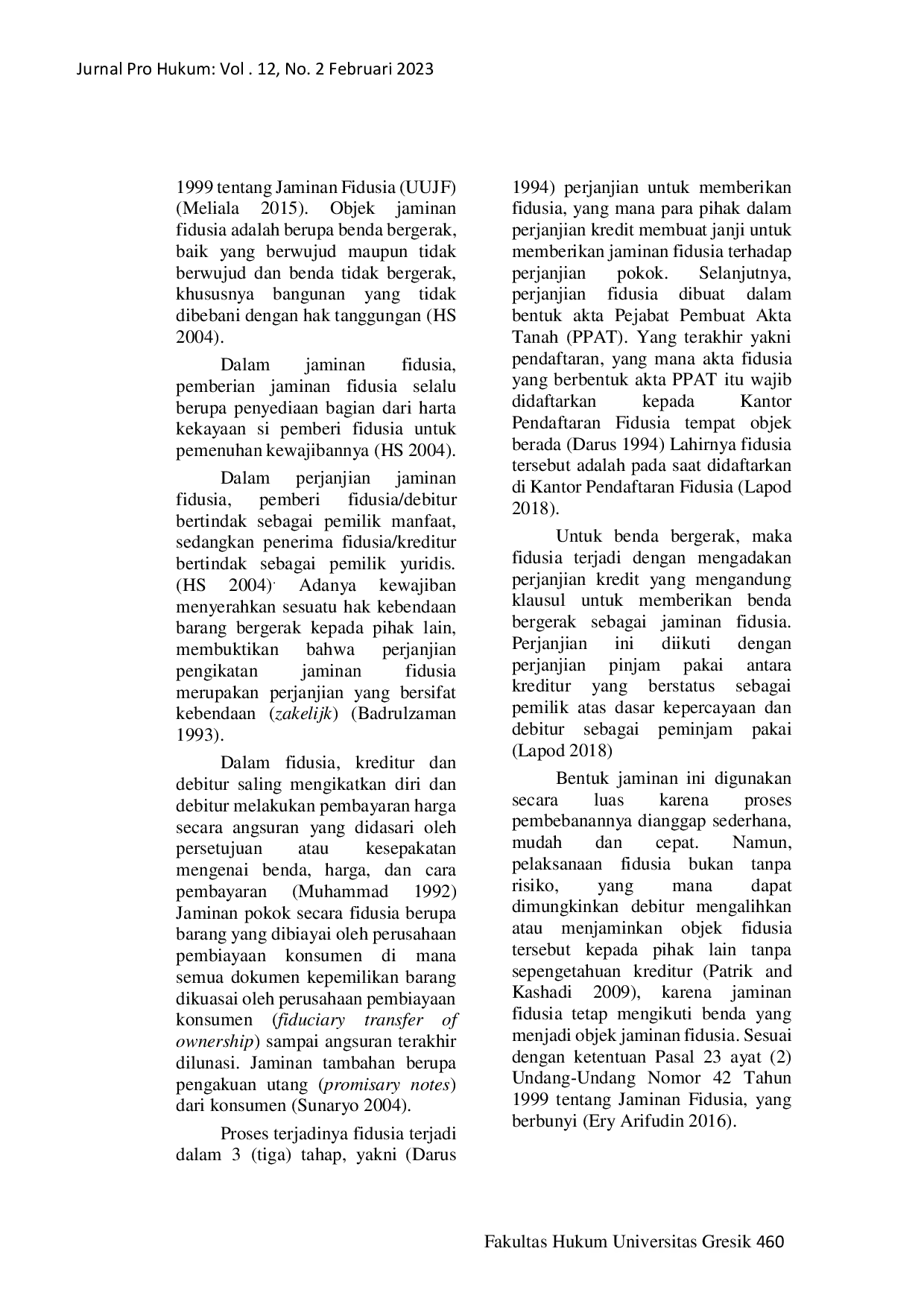 JURIS Perlindungan Hukum Bagi Kreditur Akibat Jaminan Fidusia Yang Dialihkan Oleh Debitur Kepada Pihak Lain Tanpa Sepengetahuan Kreditur