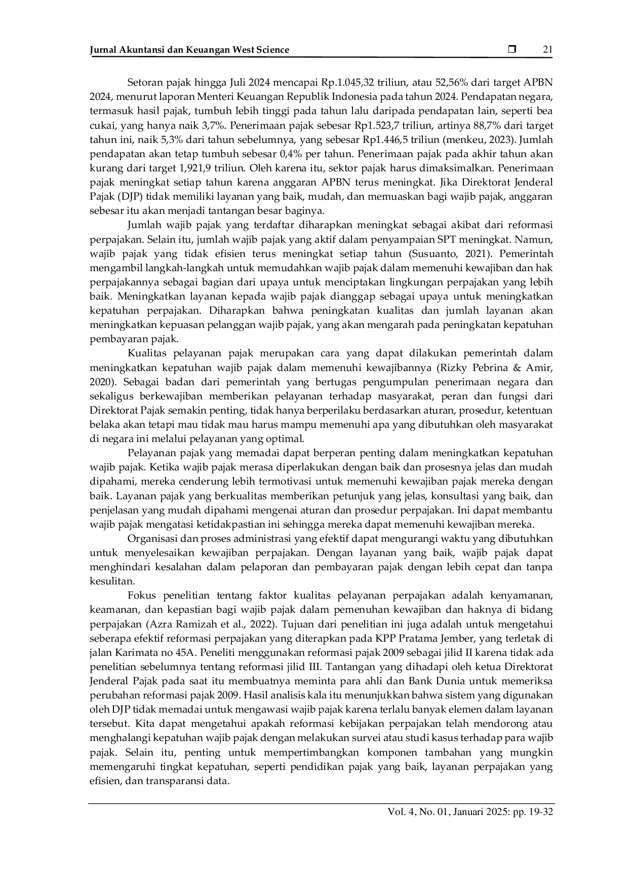 JURIS Analisis Dampak Reformasi Perpajakan terhadap Persepsi Wajib Pajak atas Pelayanan pada KPP Pratama Jember