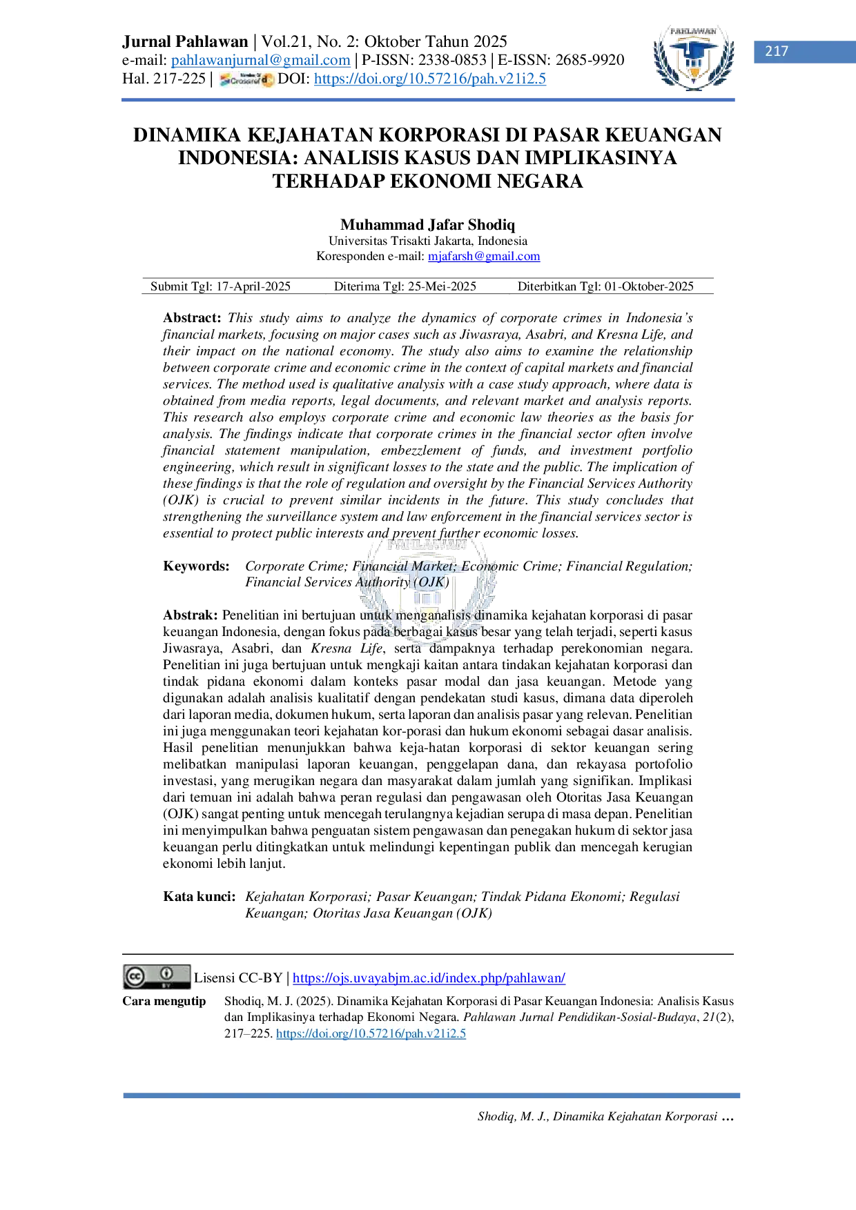 JURIS Dinamika Kejahatan Korporasi di Pasar Keuangan Indonesia Analisis Kasus Dan Implikasinya Terhadap Ekonomi Negara