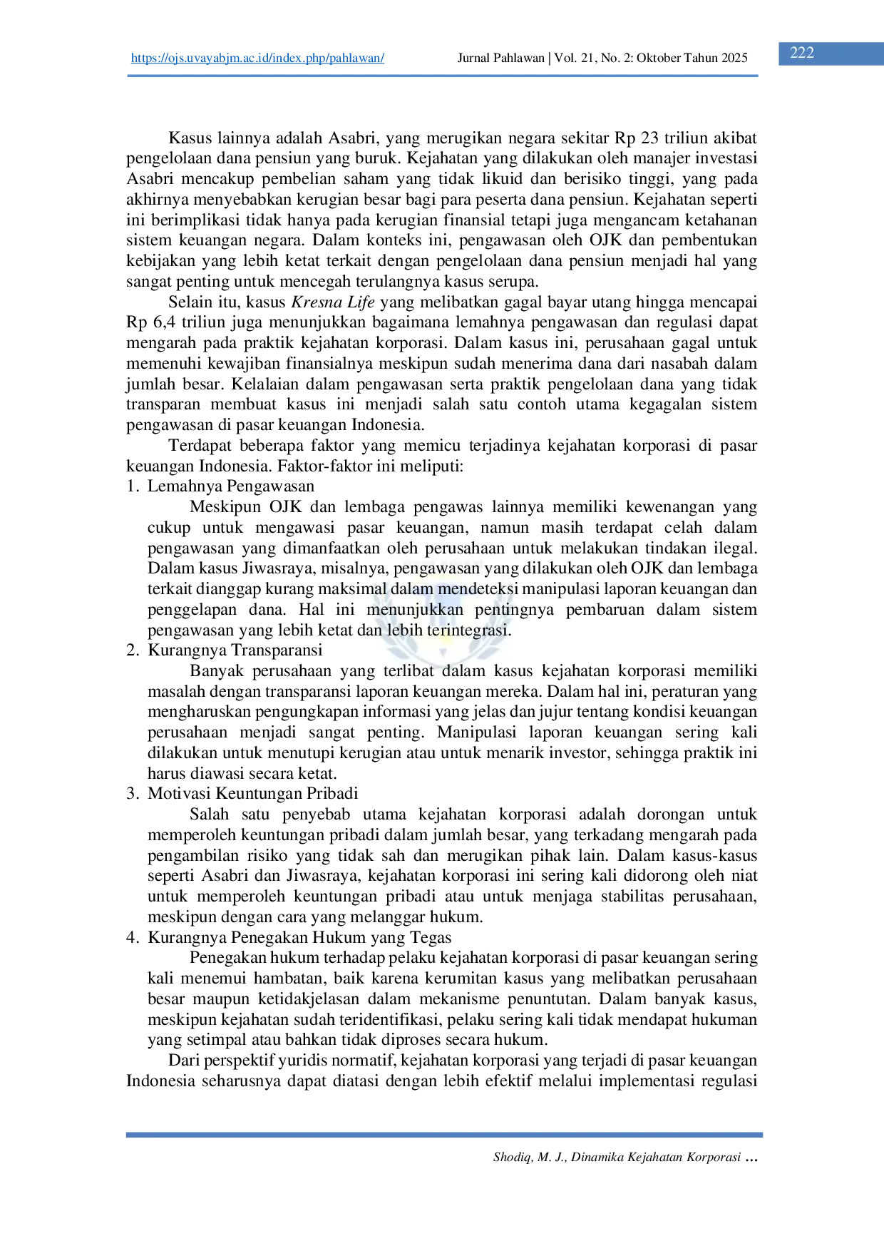 JURIS Dinamika Kejahatan Korporasi di Pasar Keuangan Indonesia Analisis Kasus Dan Implikasinya Terhadap Ekonomi Negara