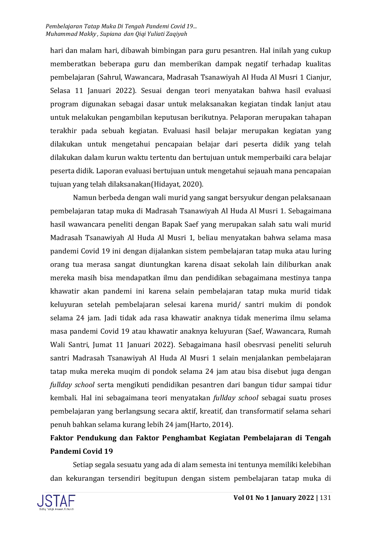 JURIS Pembelajaran Tatap Muka di Tengah Pandemi Covid 19 Penelitian di Madrasah Tsanawiyah Al Huda Al Musri 1 Cianjur