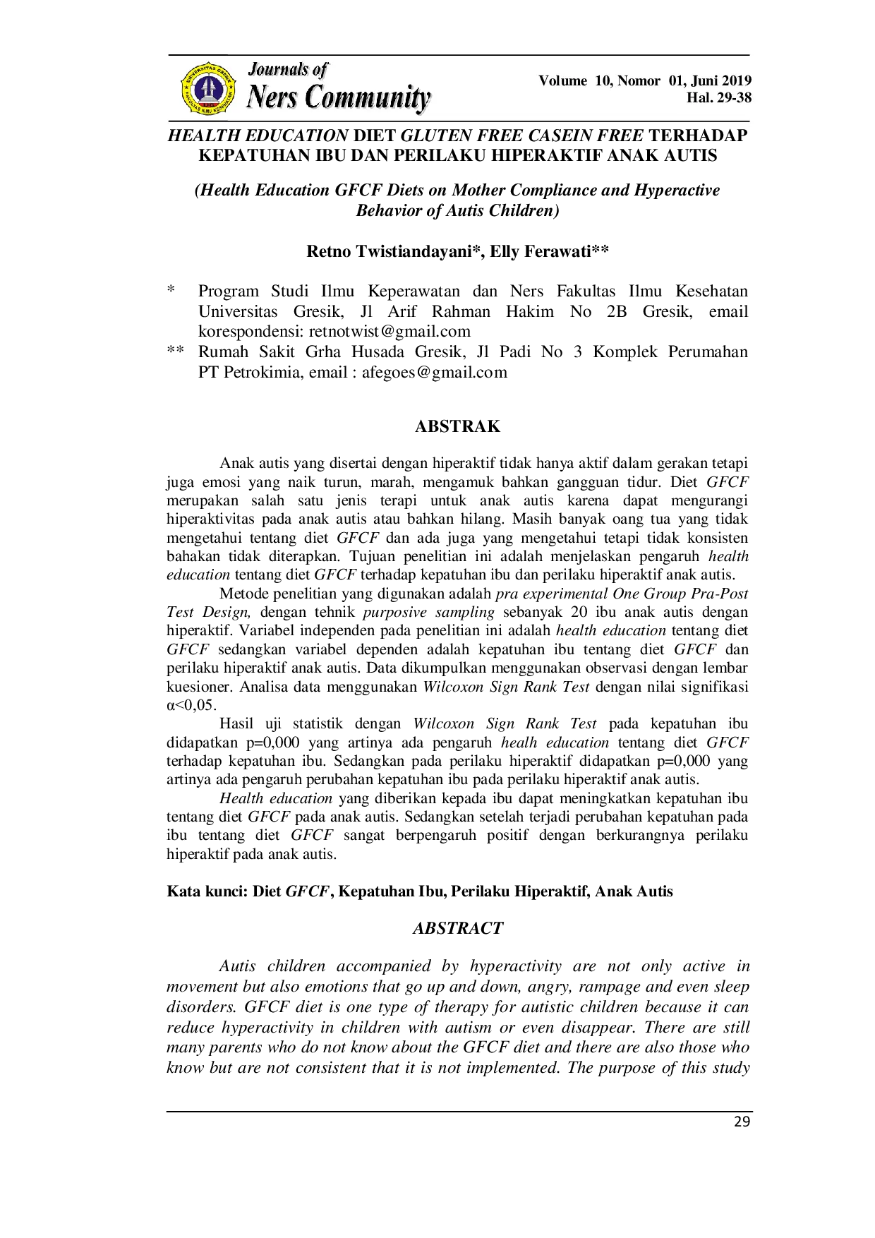 JURIS Health Education Diet Gluten Free Casein Free Terhadap Kepatuhan Ibu Dan Perilaku Hiperaktif Anak Autis