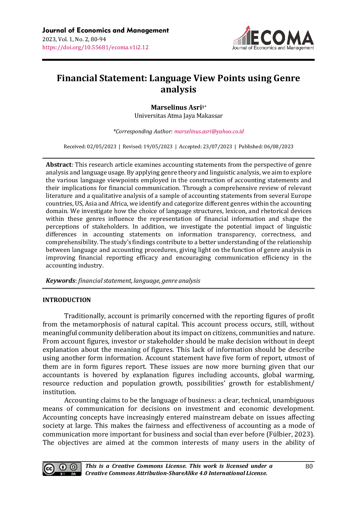 JURIS Financial Statement Language View Points using Genre analysis