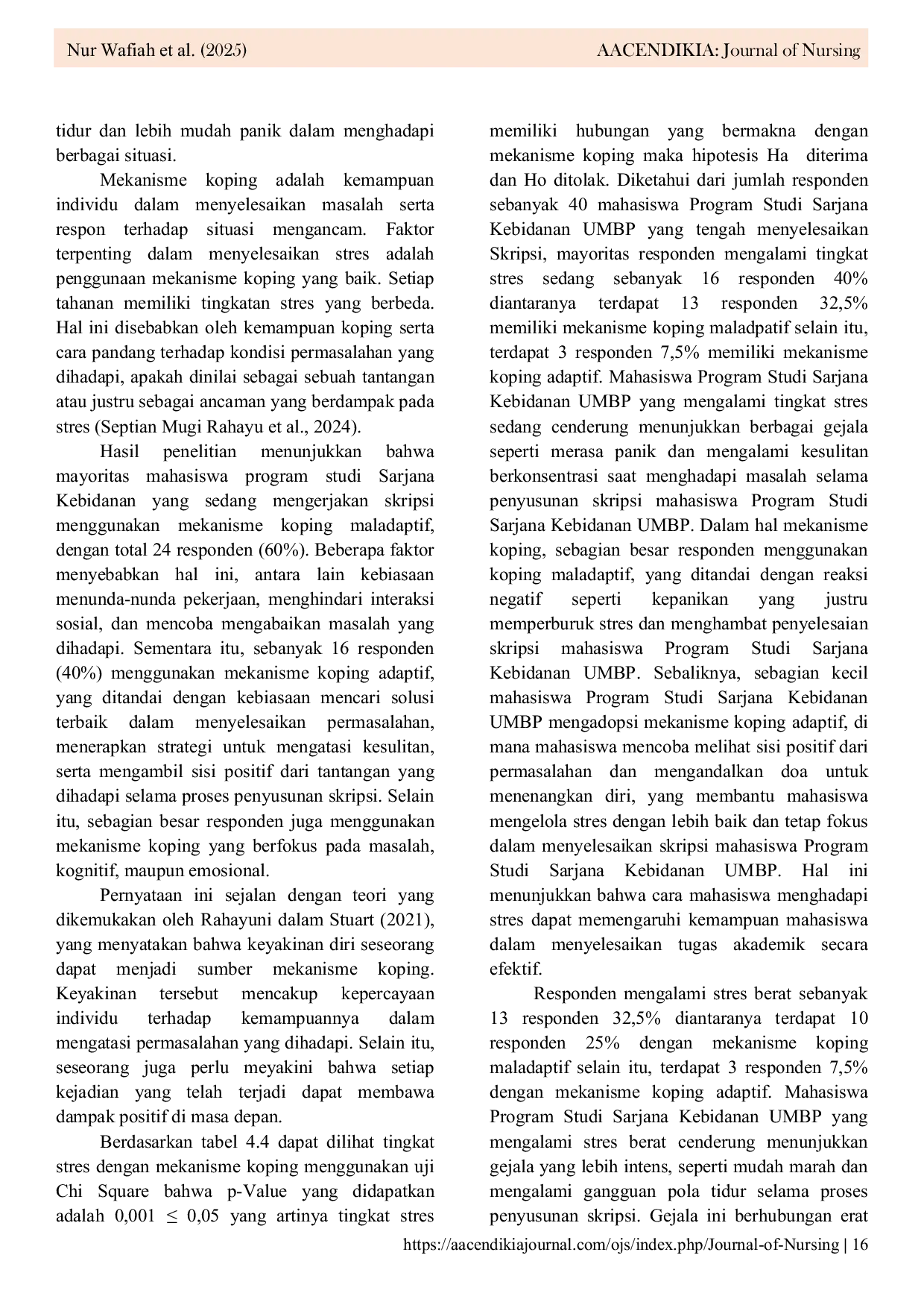 JURIS Stress and Coping Mechanisms in Thesis Preparation A Study of Undergraduate Midwifery Students at Universitas Mega Buana Palopo 2025