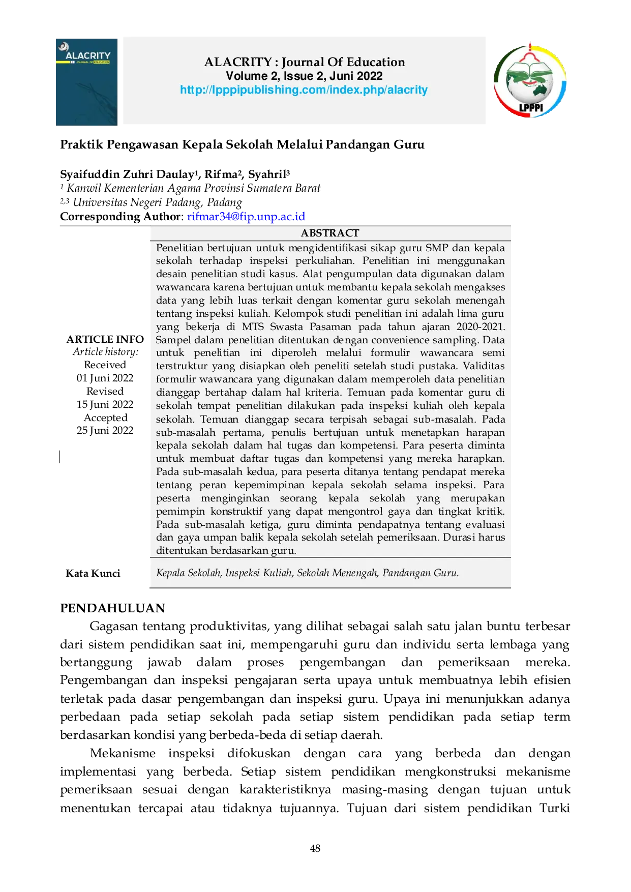 JURIS Praktik Pengawasan Kepala Sekolah Melalui Pandangan Guru