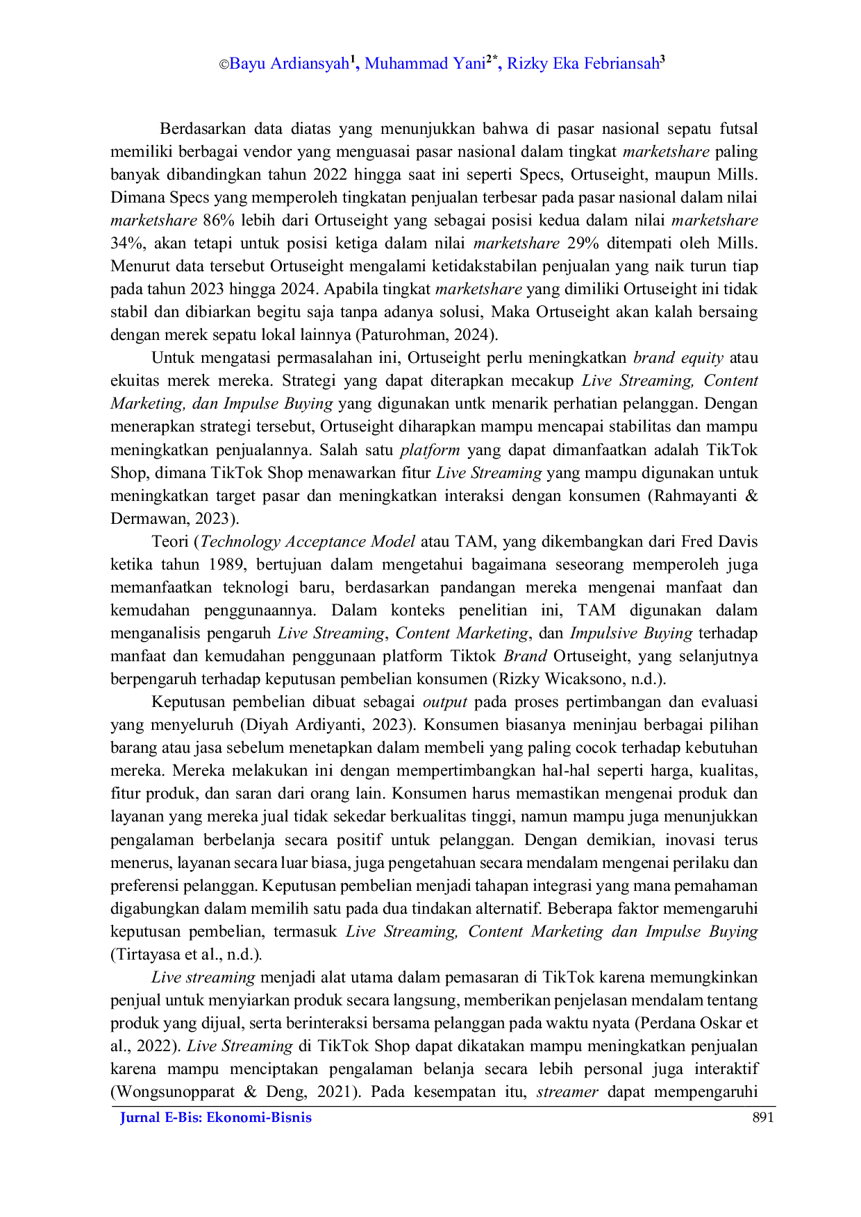 JURIS Live Streaming Content Marketing Impulse Buying Di Tiktok Shop Terhadap Keputusan Pembelian Sepatu Ortuseight