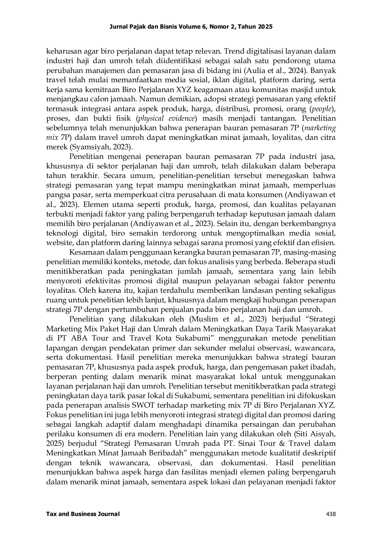 JURIS Analisis Swot dan Marketing Mix 7P Pada Layanan Haji Dan Umroh Di Biro Perjalanan XYZ
