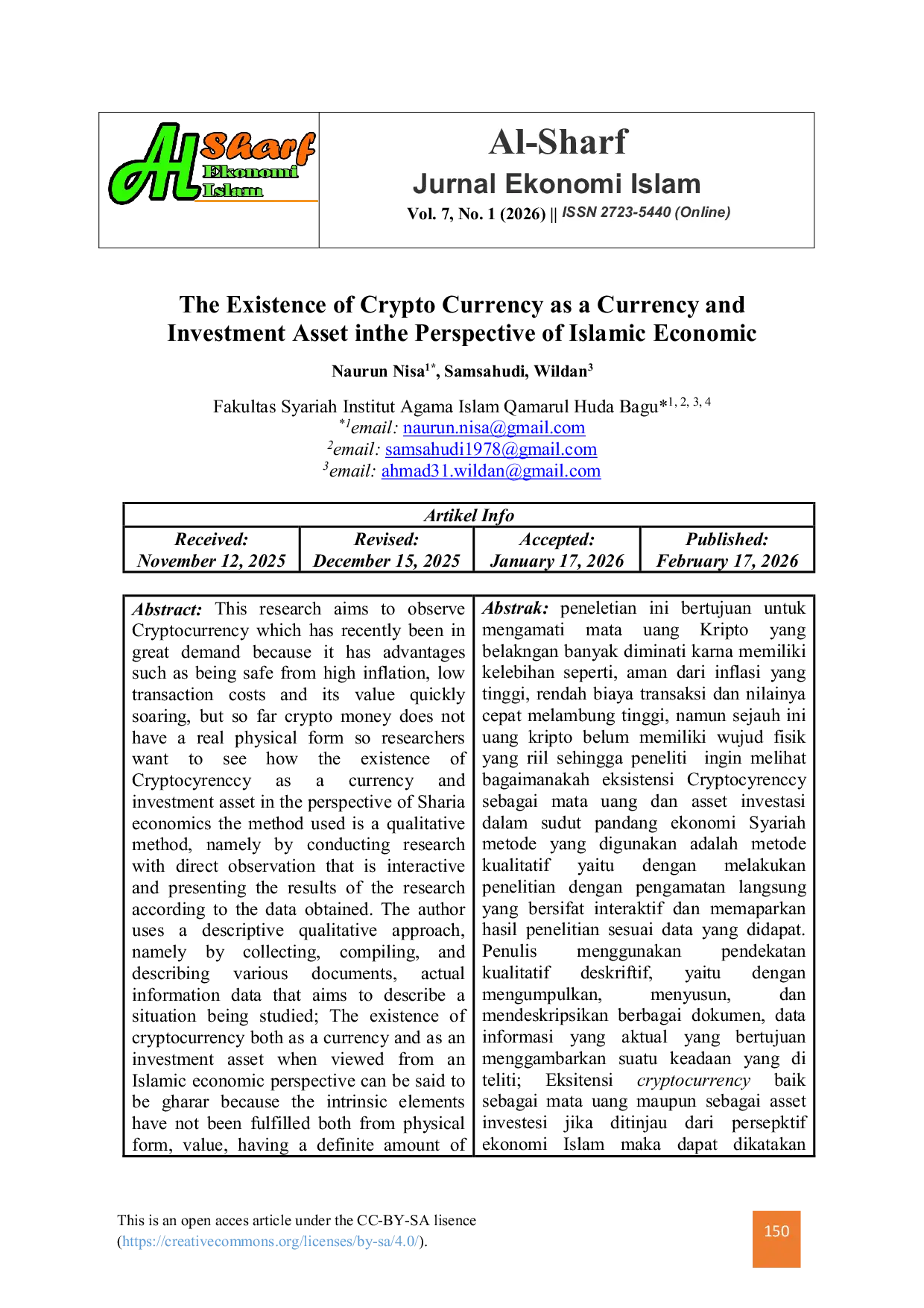 JURIS The Existence of Crypto Currency as a Currency and Investment Asset inthe Perspective of Islamic Economic
