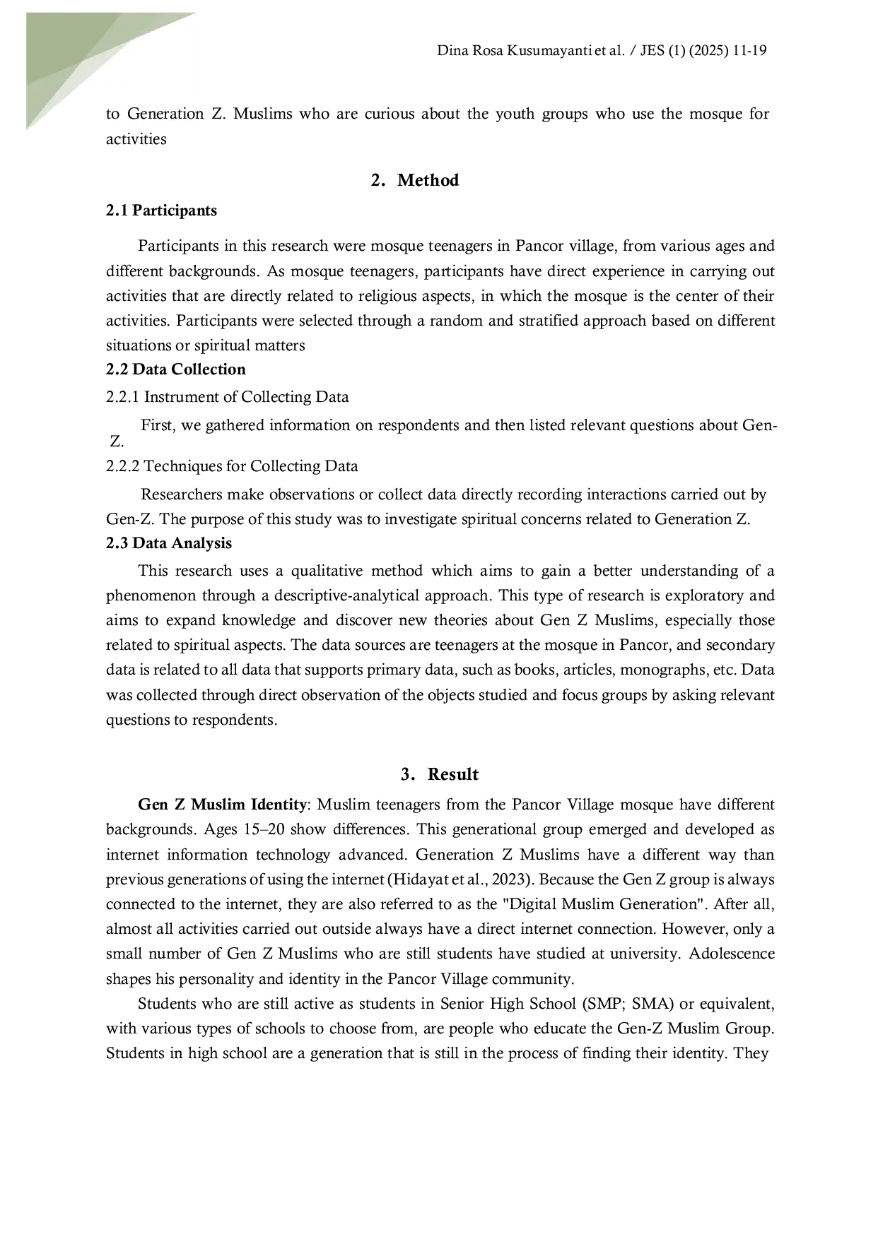 JURIS Explorative Study of Gen Z Muslim Teenagers Social Media and Spiritual without Form Study of Mosque Teenagers in Pancor Village
